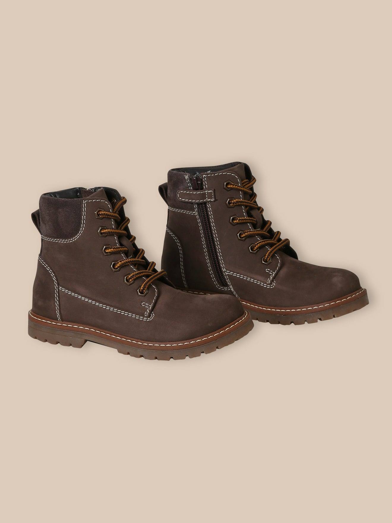 Bottines Montantes En Cuir Garçon Chocolat