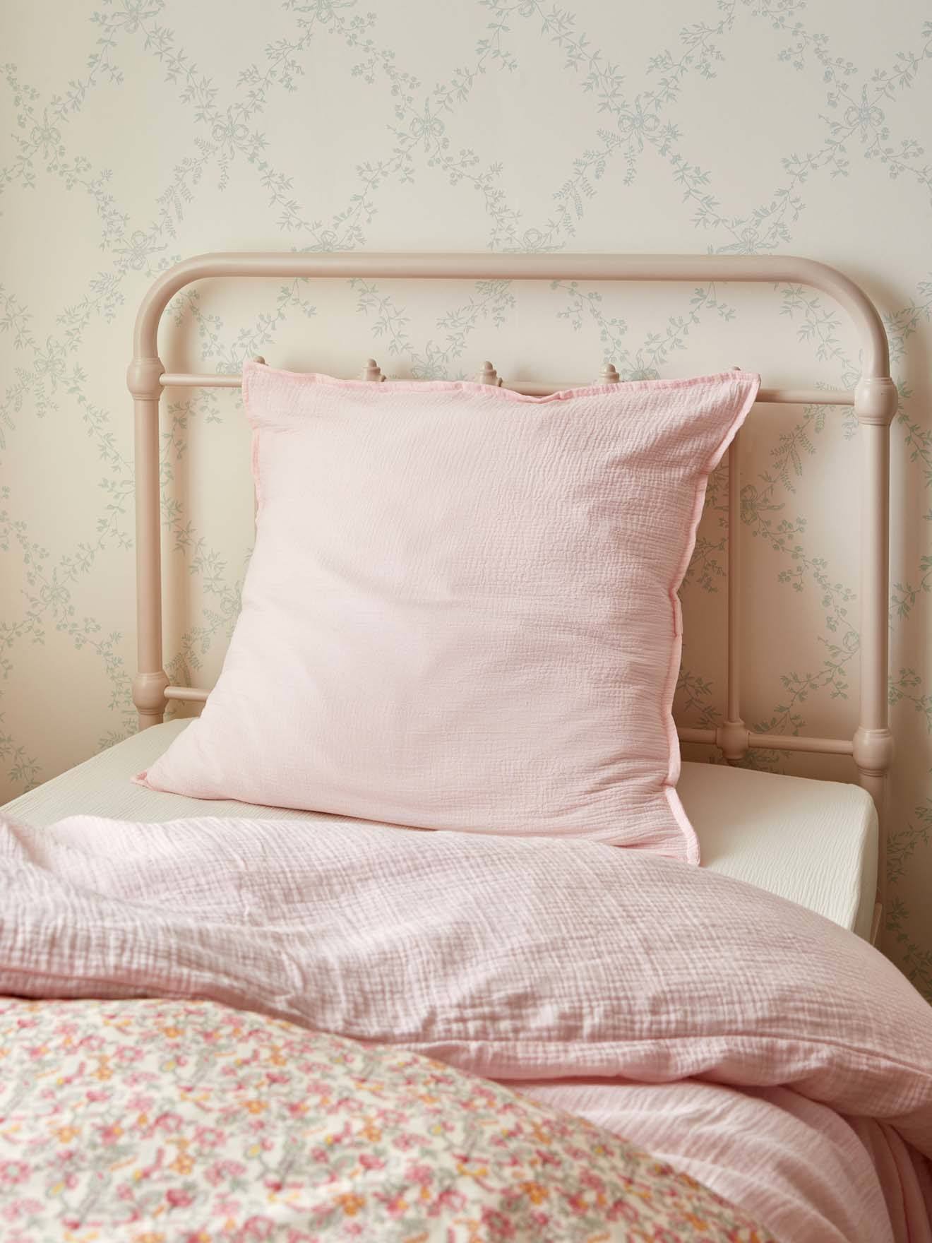 Taie D'oreiller Enfant Gaze De Coton gaufrée Rose Clair Uni