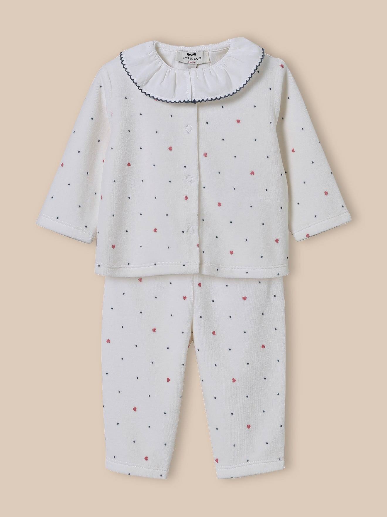 Pyjama en velours bébé imprimé pois coeurs