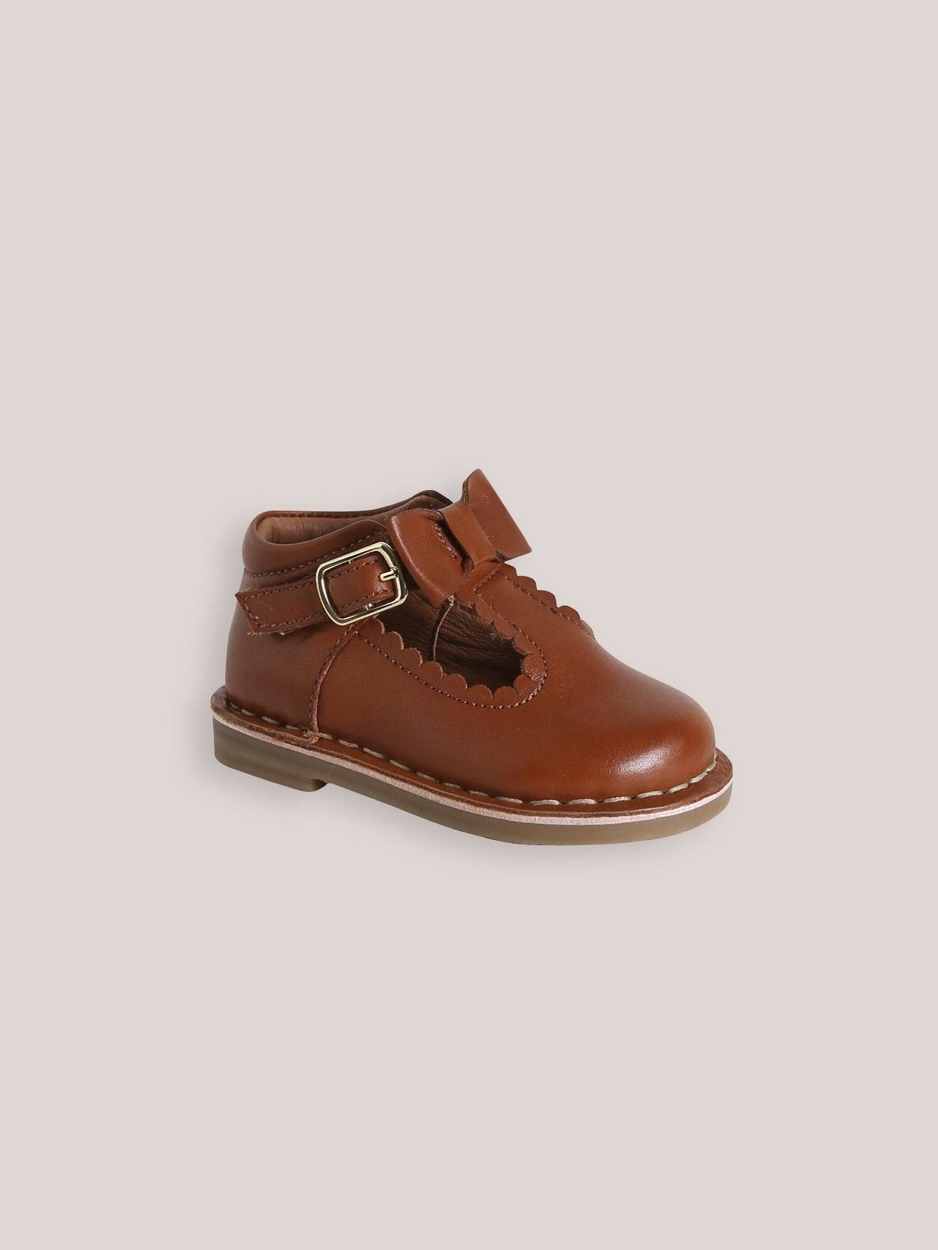 Salomés Avec Noeud Bébé En Cuir Cognac