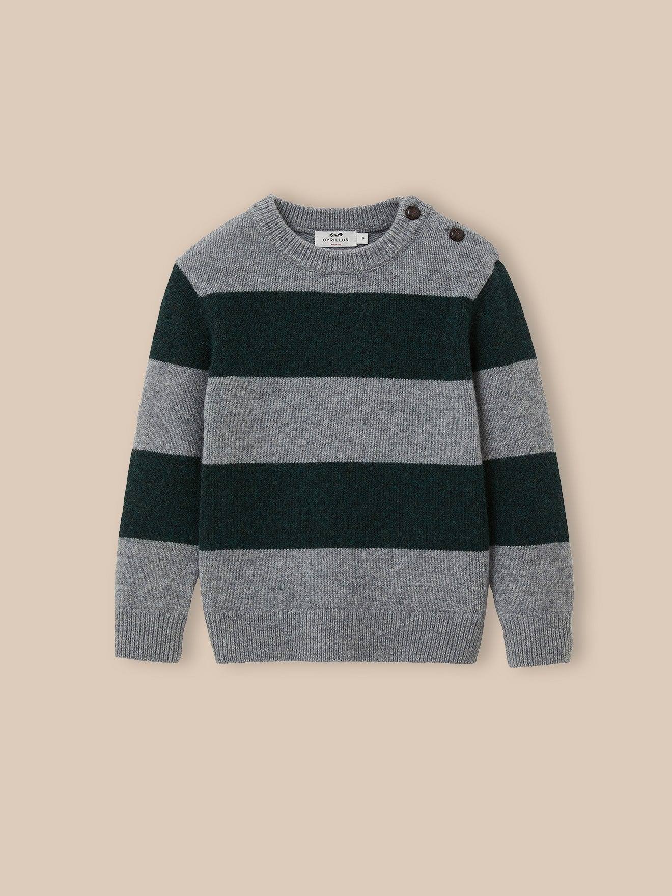 Pull Rayé Laine Garçon Vert Foret
