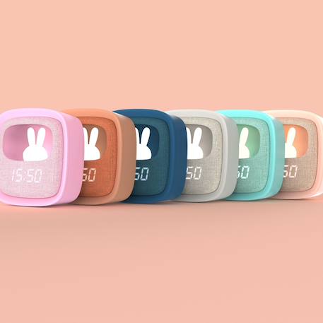 Réveil et veilleuse pour enfant Billy clock - Motif lapin, face avant tissu Blue Waves+Chocolat+Gris+Marshmallow+Navy+Rose+Turquoise 17 - vertbaudet enfant 