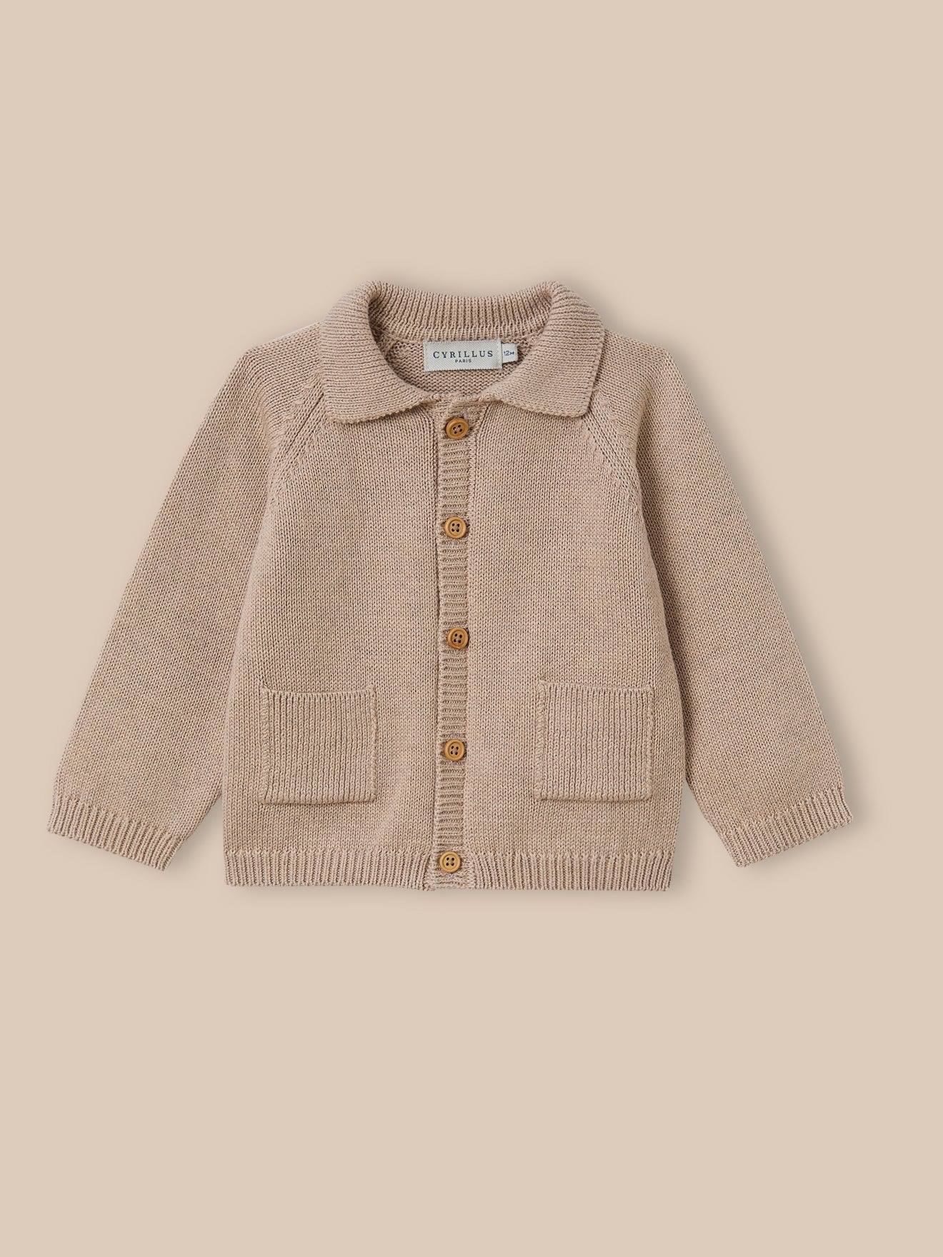Cardigan Col Polo Bébé Ecru Chine