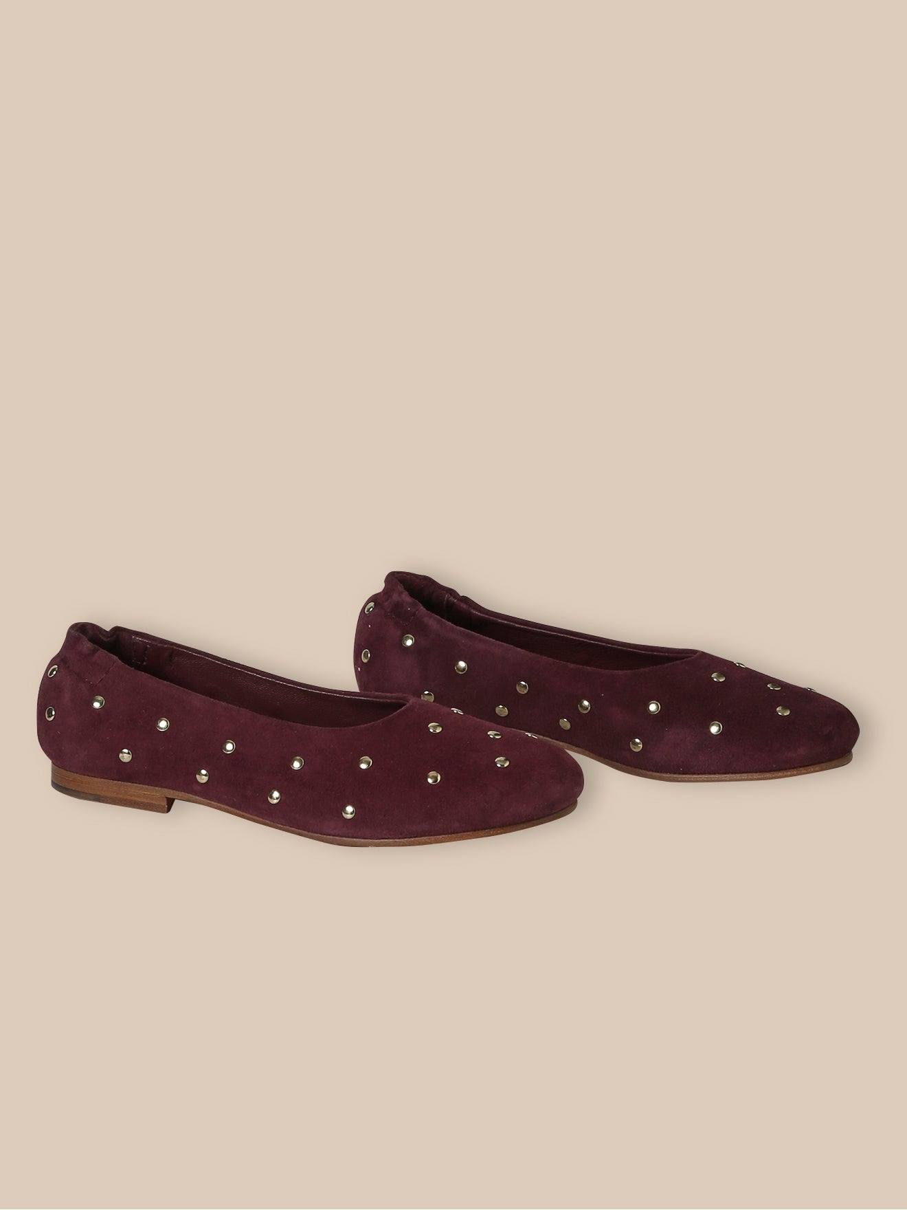Ballerines En Cuir Clouté Bordeaux