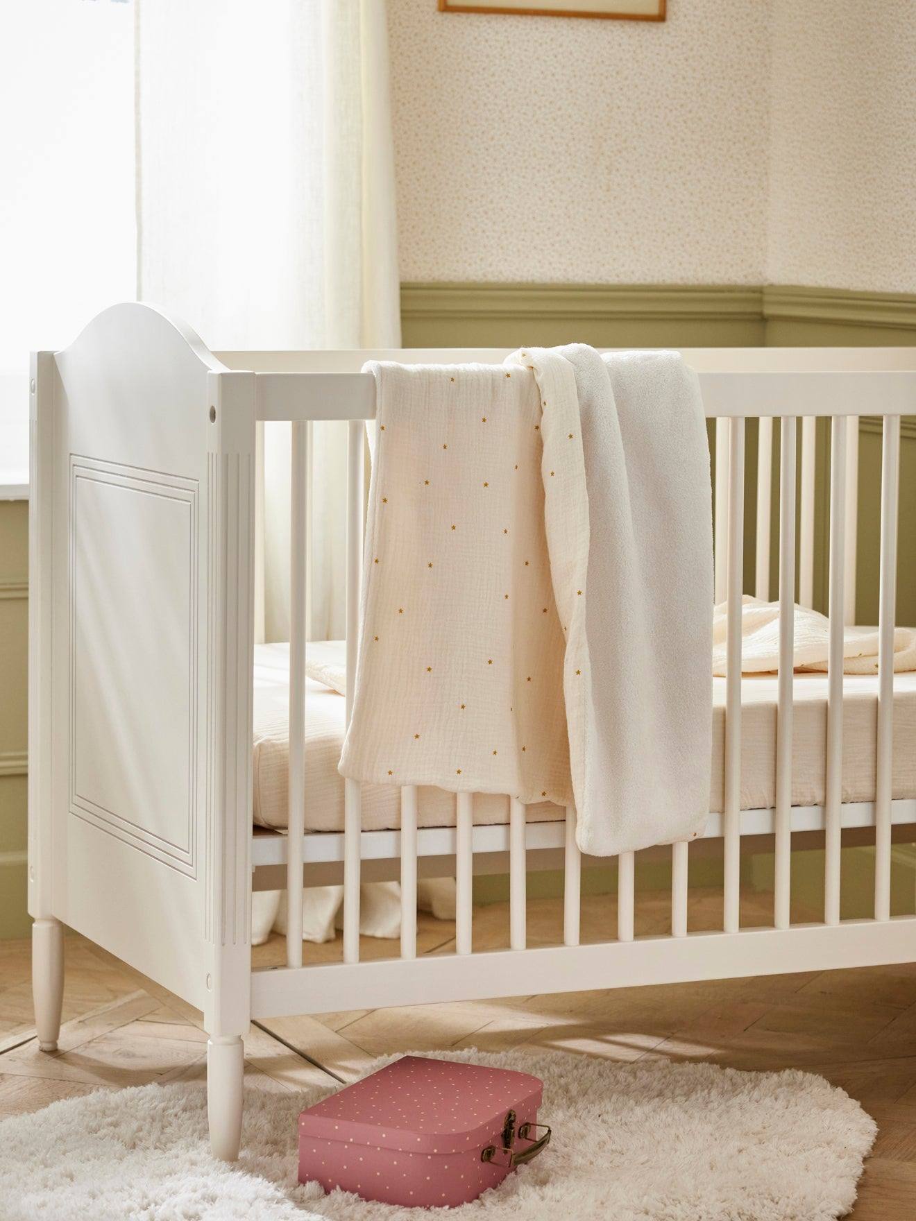 Plaid Gaze De Coton Et Micro-polaire Blanc Moyen Imprimé Rime