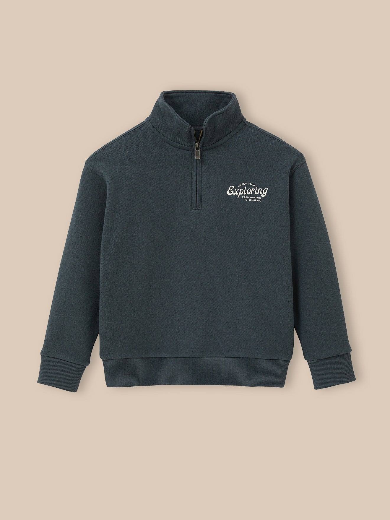 Sweat Col Montant Garçon - Coton Biologique Vert Anglais