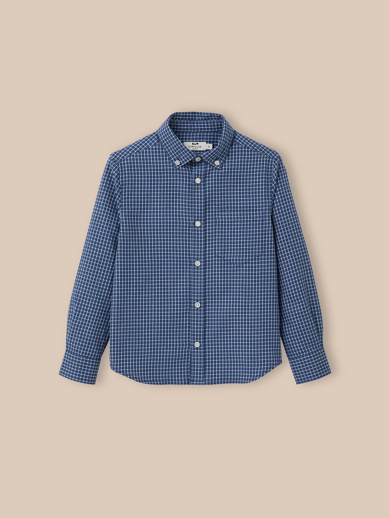 Chemise Flanelisée À Carreaux Garçon Carreaux Bleu Denim