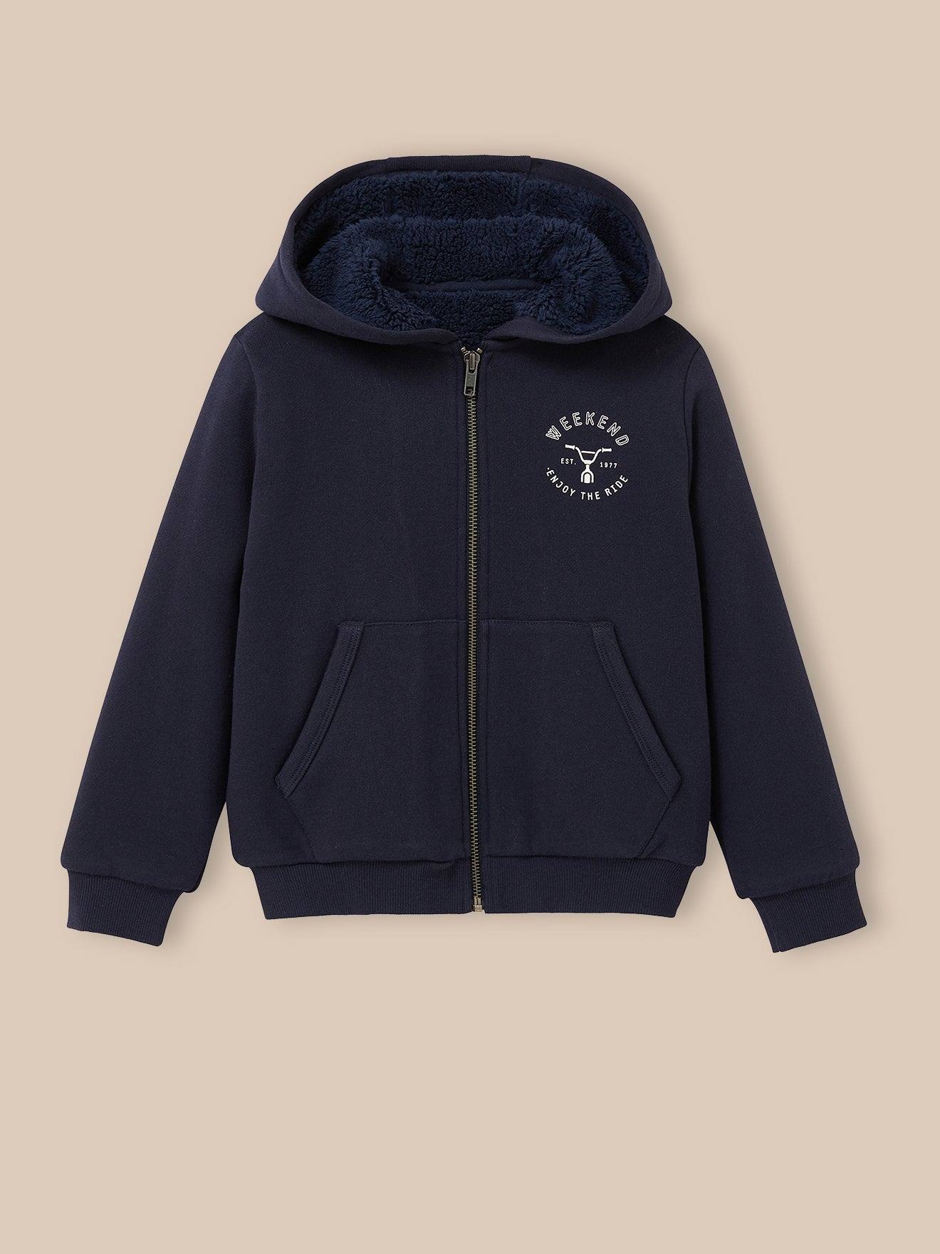 Cardigan Zippé Doublé Sherpa Garçon Marine