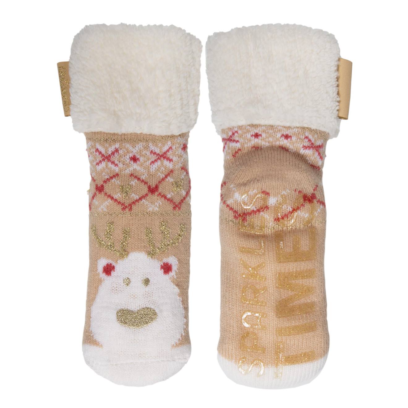 Chaussettes Fourrées Enfant Ours Noël Beige 1/8 Ans Multico Beige