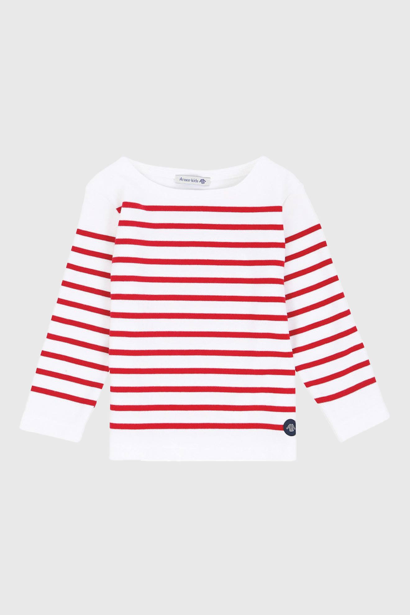 Marinière Col Bateau En Coton Amiral Enfant Blanc/braise