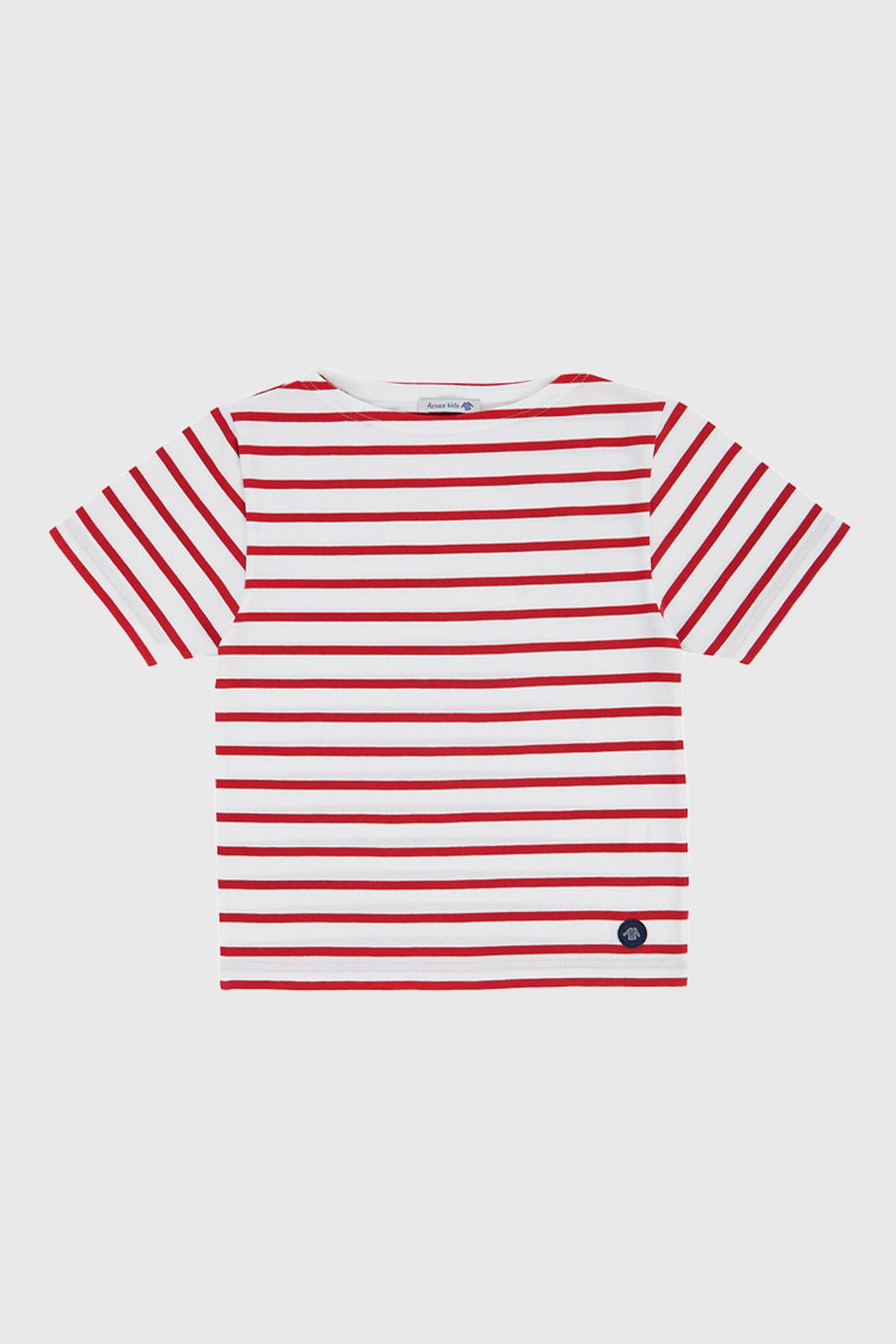 Marinière Col Rond En Coton Léger Enfant Blanc/braise