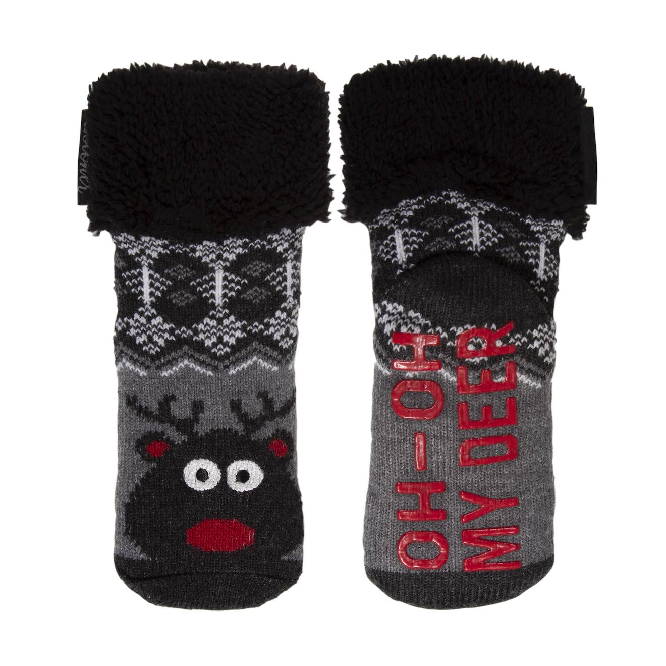 Chaussettes Fourrées Enfant Ours Noël Gris 1/8 Ans Gris Chiné