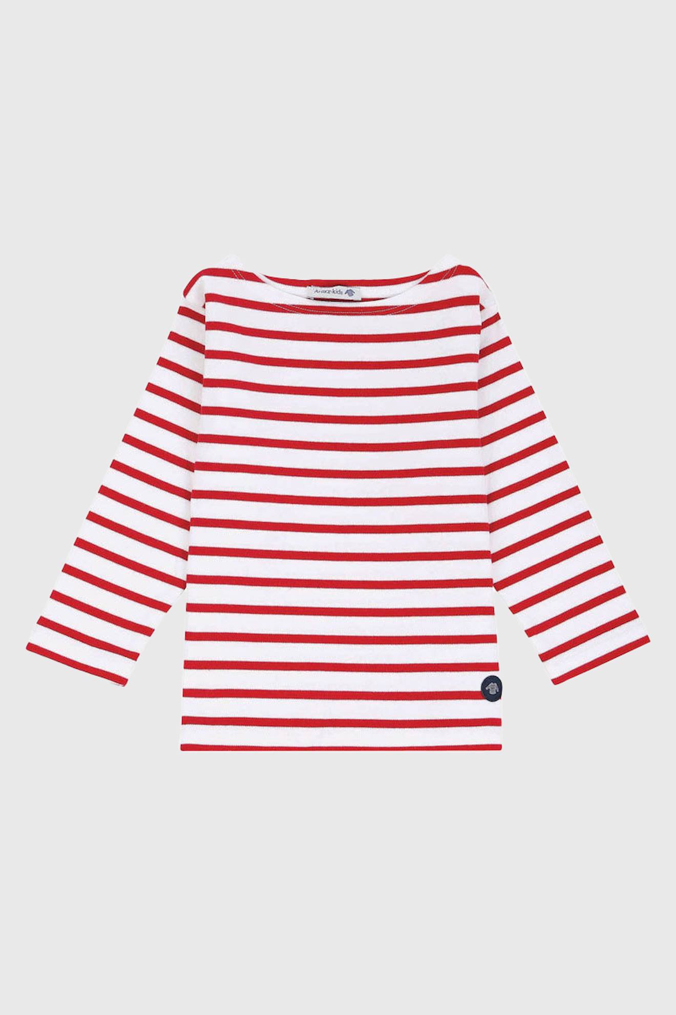 Marinière Col Bateau En Coton Loctudy Enfant Blanc/braise