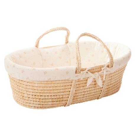 Combelle - Couffin en osier avec habillage en tetra imprimé écru - Ecru