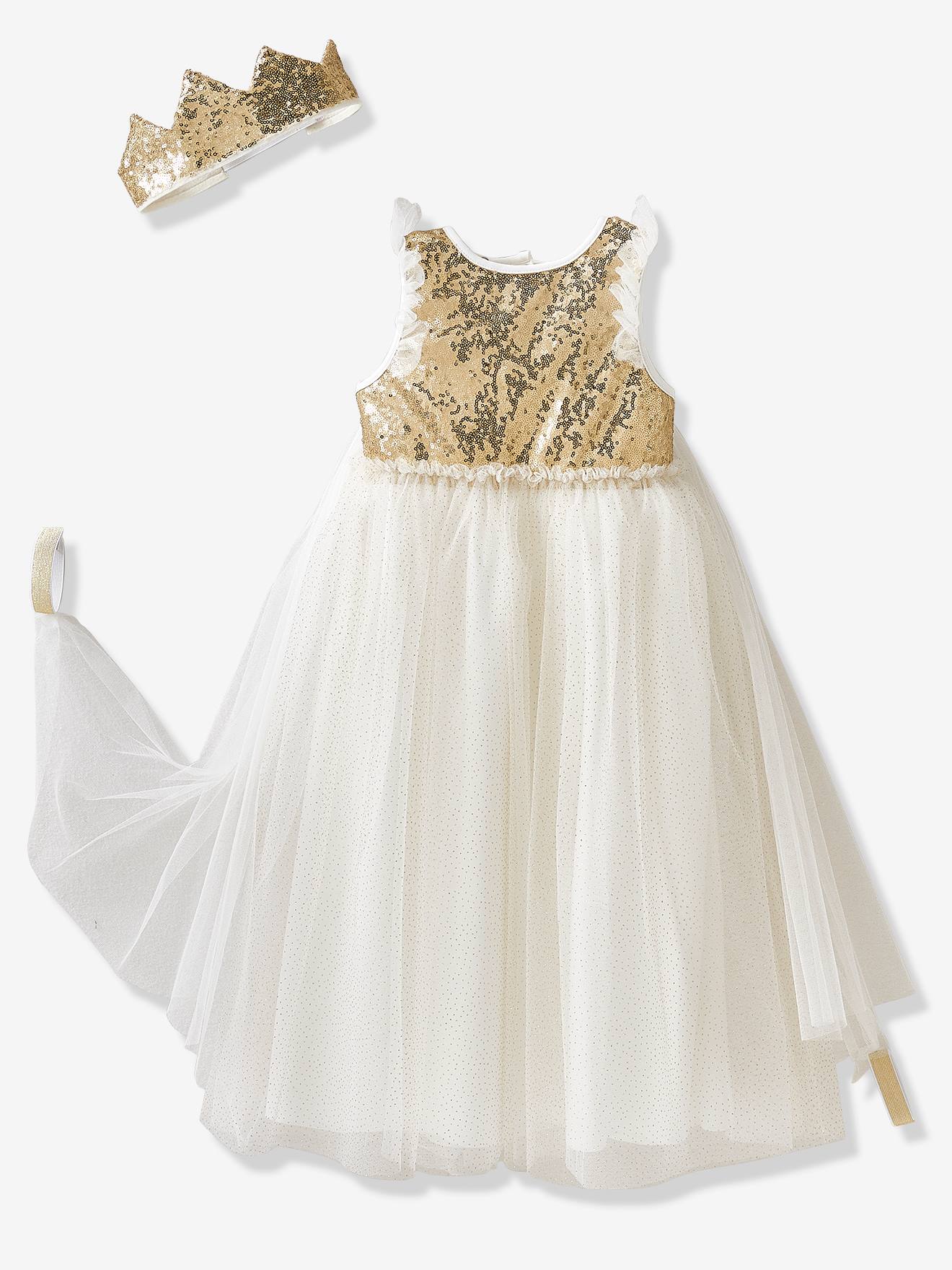 Déguisement de princesse avec voile et couronne doré