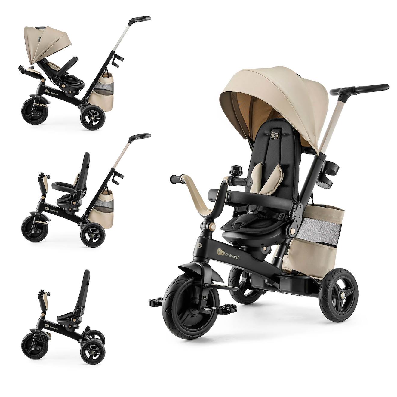 Tricycle Évolutif Kinderkraft Easytwist 5 En 1 Avec Siège Rotatif 360°, Roues Pu Increvables Et Capote Upf50+ Beige (Kinderkraft) - Couverture