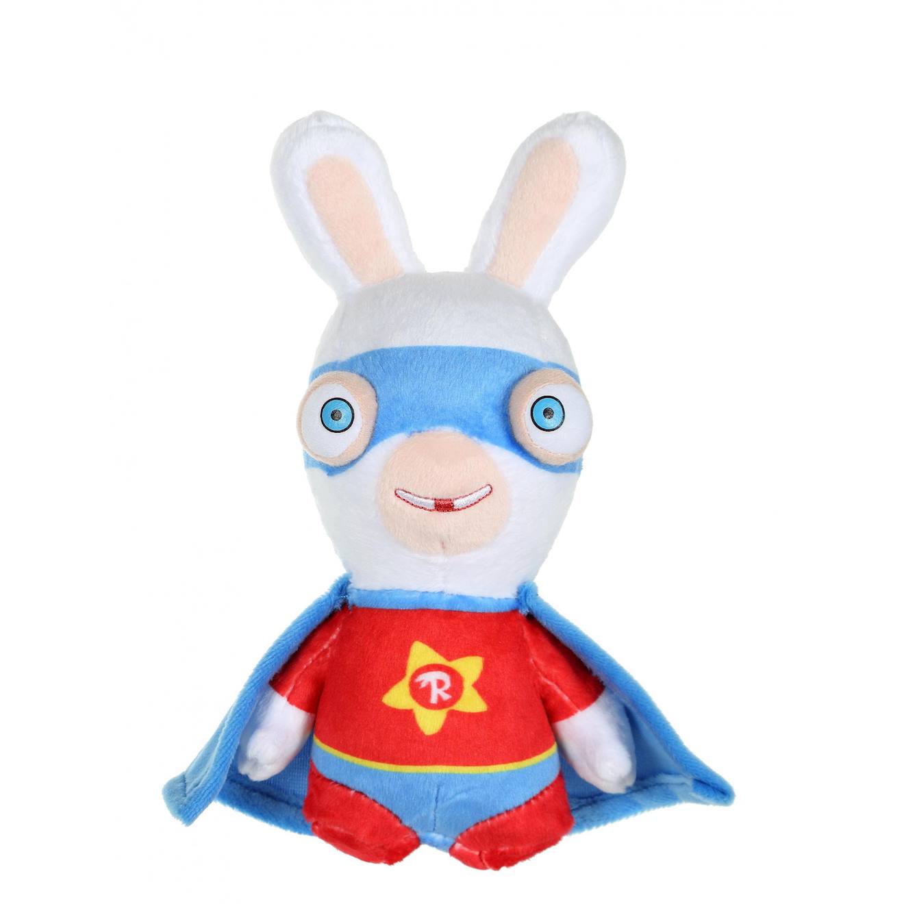 Peluche Lapins Crétins Super Lapin Bleu Et Rouge Sonore 18 Cm Beige