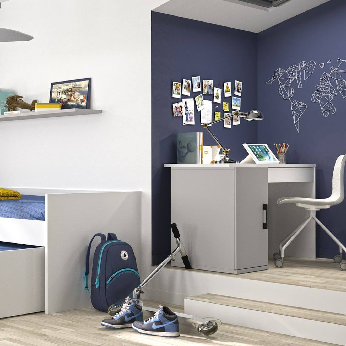 Bureau Ugo Gris Avec Caisson Ugo Gris