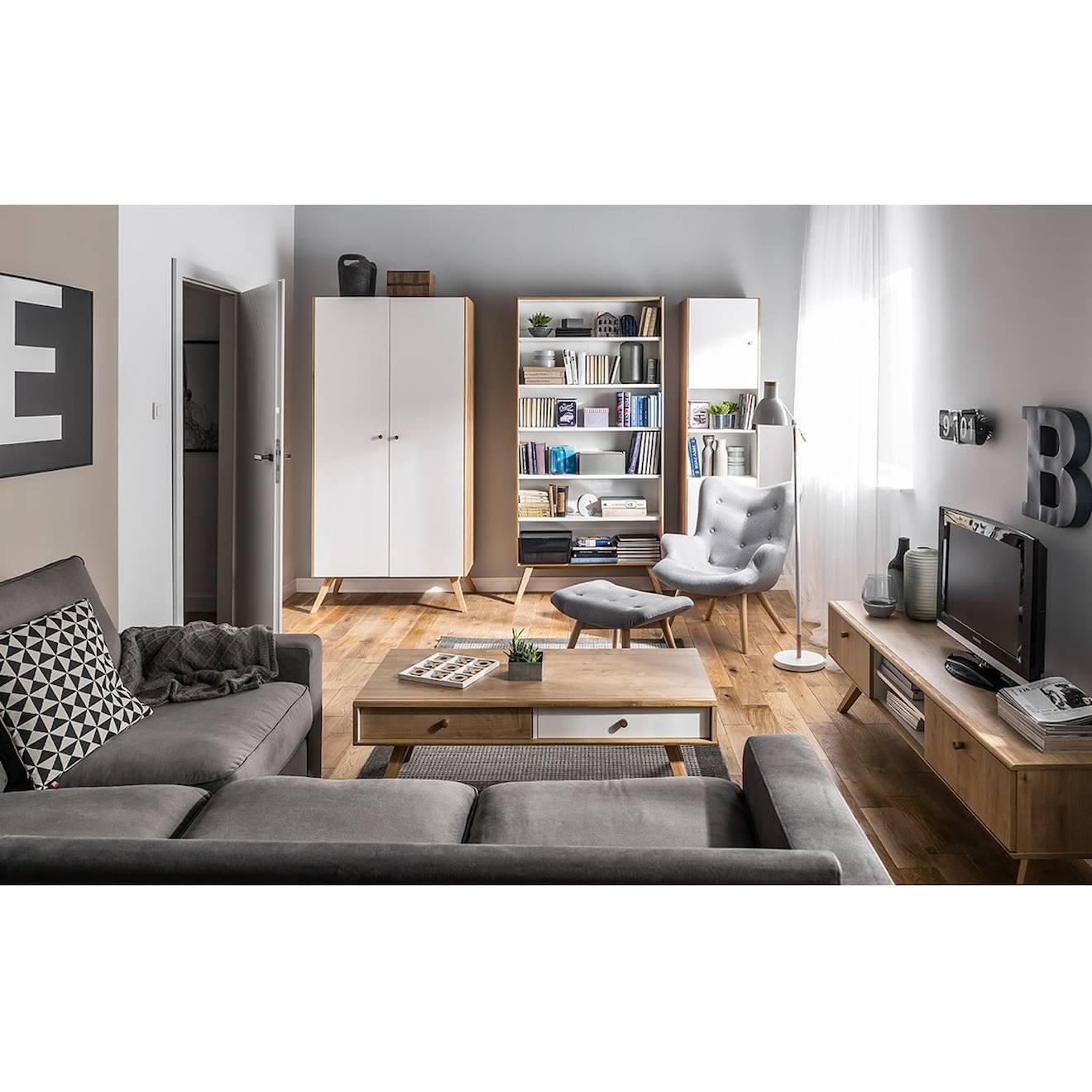 Armoire 2 Portes Avec Penderie Nature Blanc