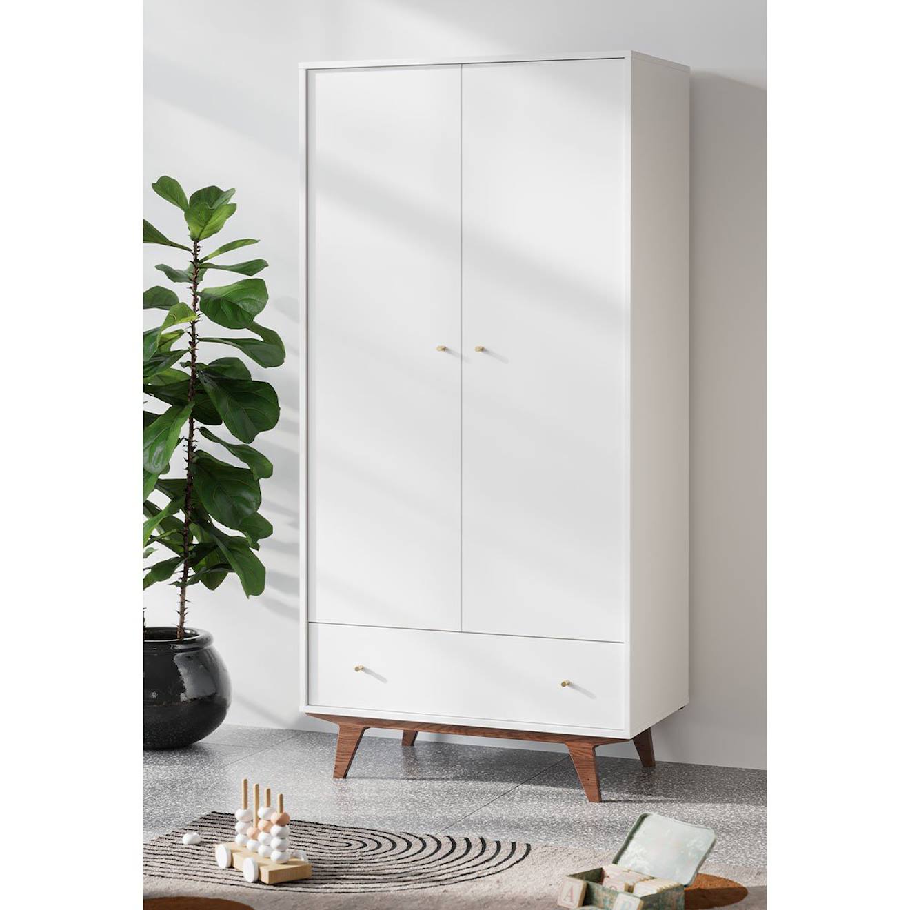 Armoire 2 Portes 1 Tiroir Blanc