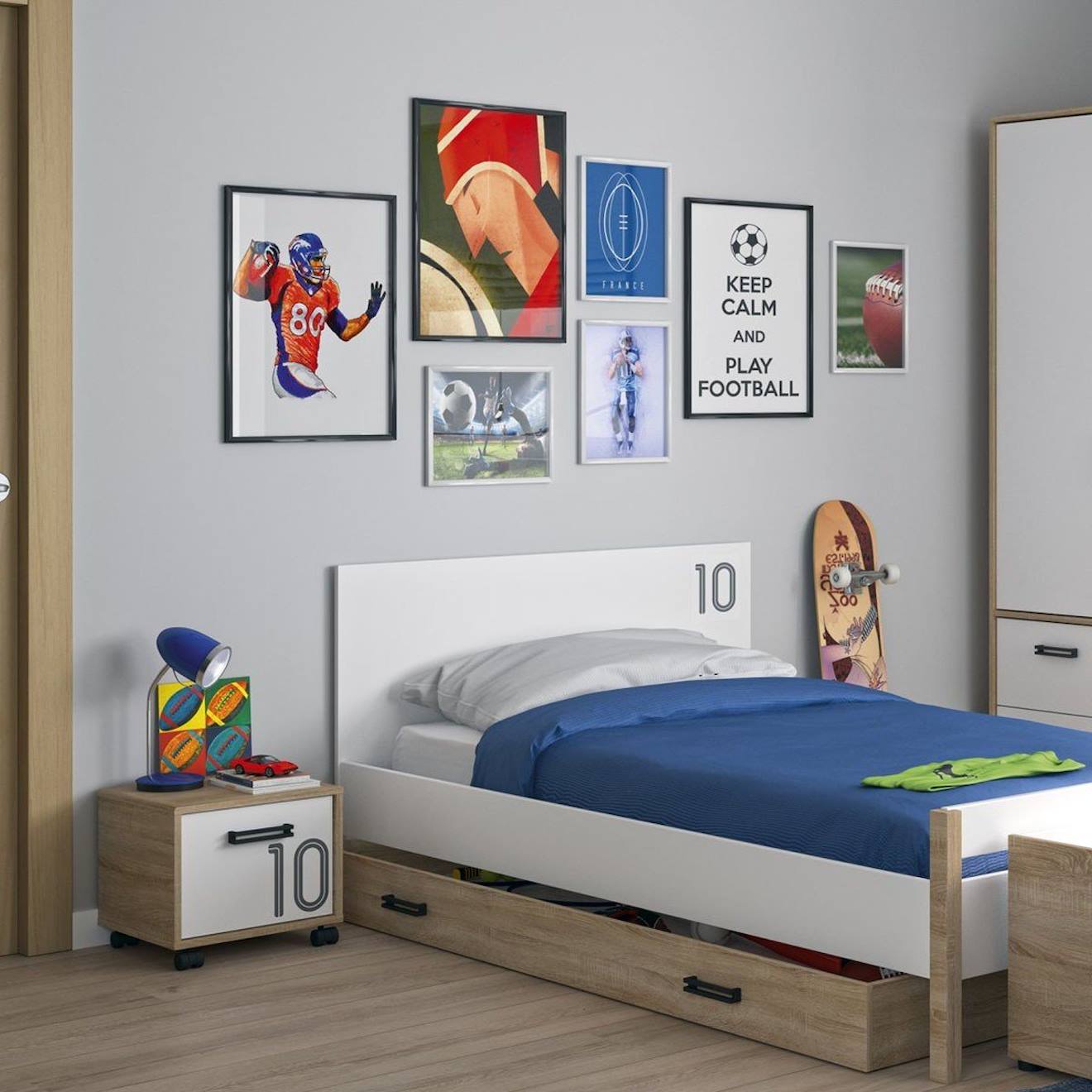 Chevet 1 Porte Sur Roulettes Bois Clair