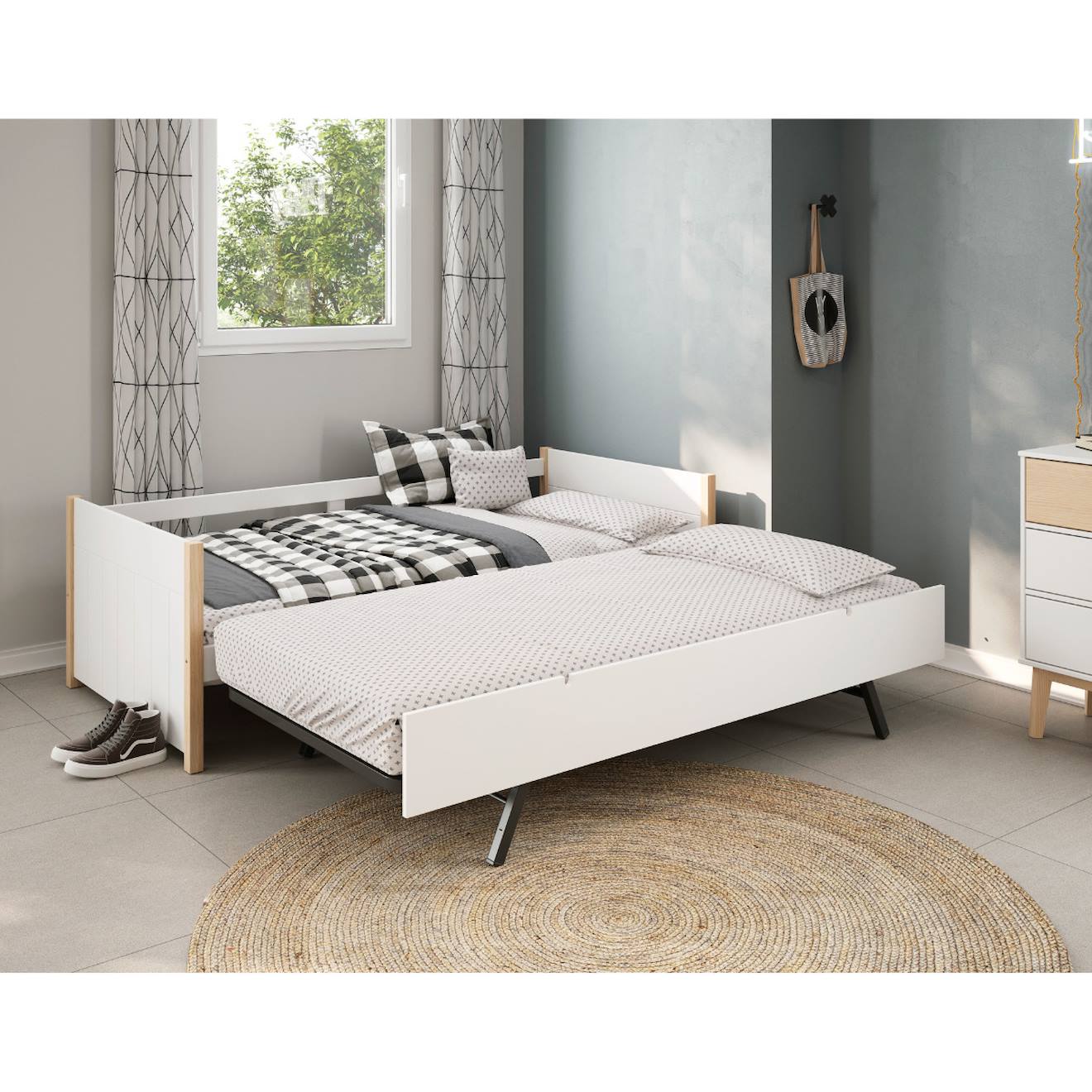 Lit Gigogne 2 Couchages - Gain De Place - Gamme Clémence Blanc Lit Gigogne 2 Couchages - Gain De Place - Gamme Clémence Blanc