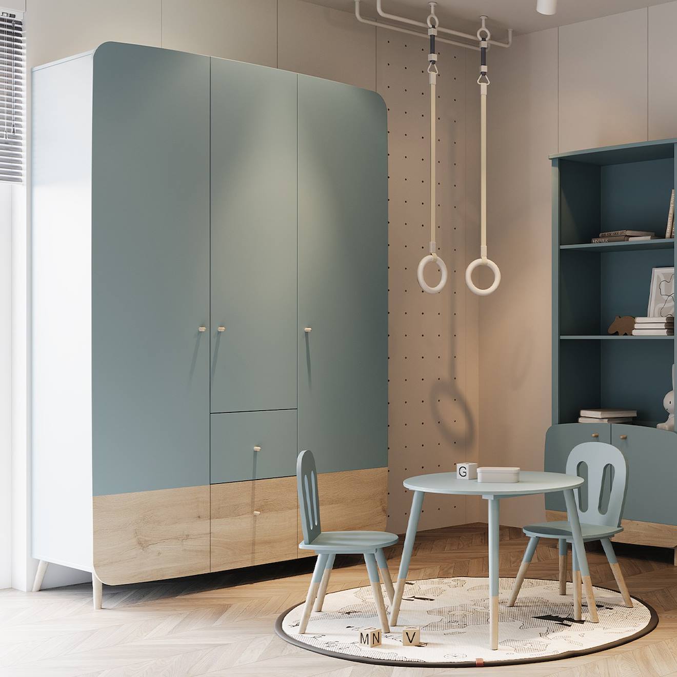 Armoire 3 Portes Et 4 Tiroirs Bleu