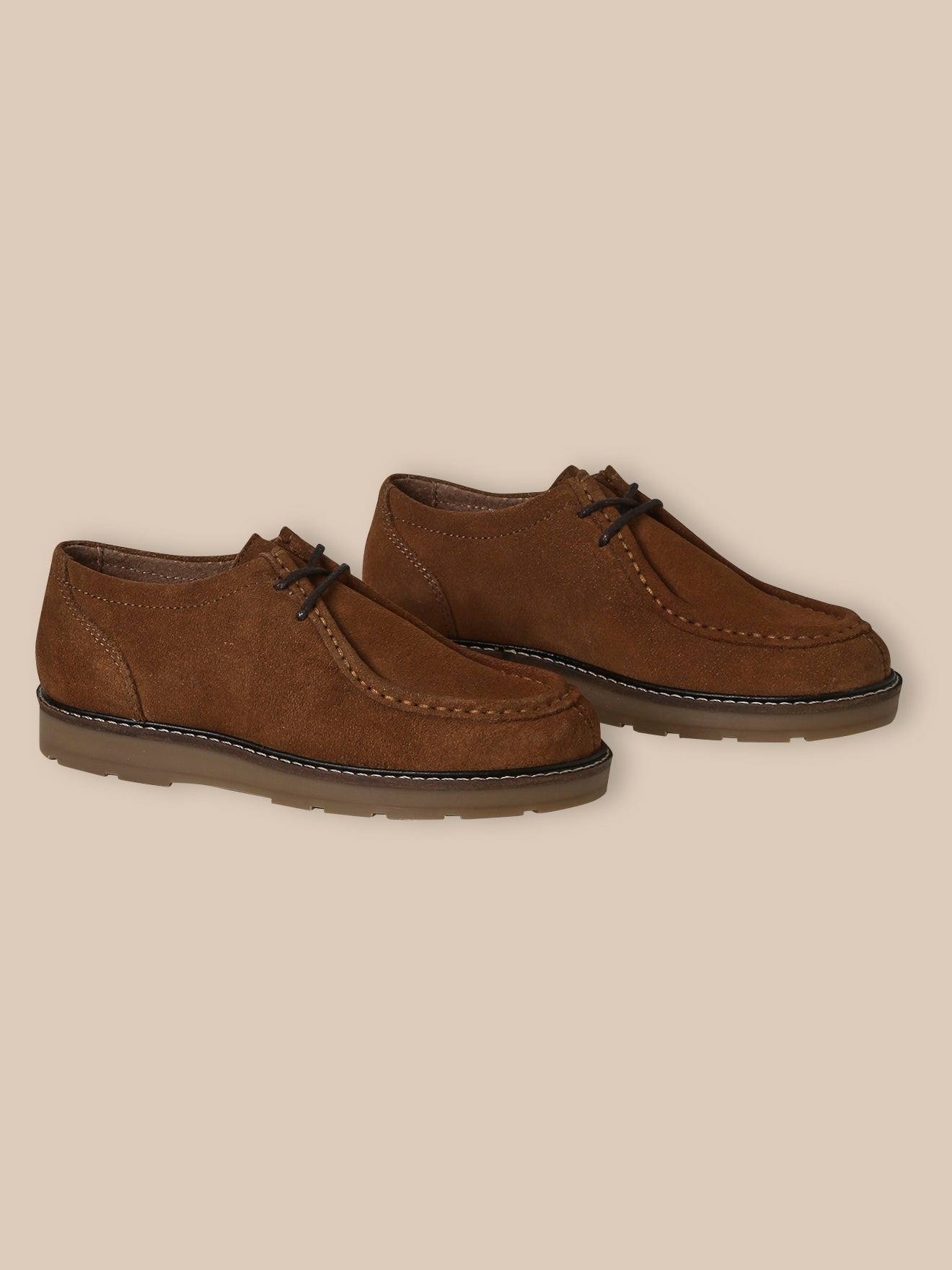Derbies À Lacets Croûte De Cuir Garçon Camel