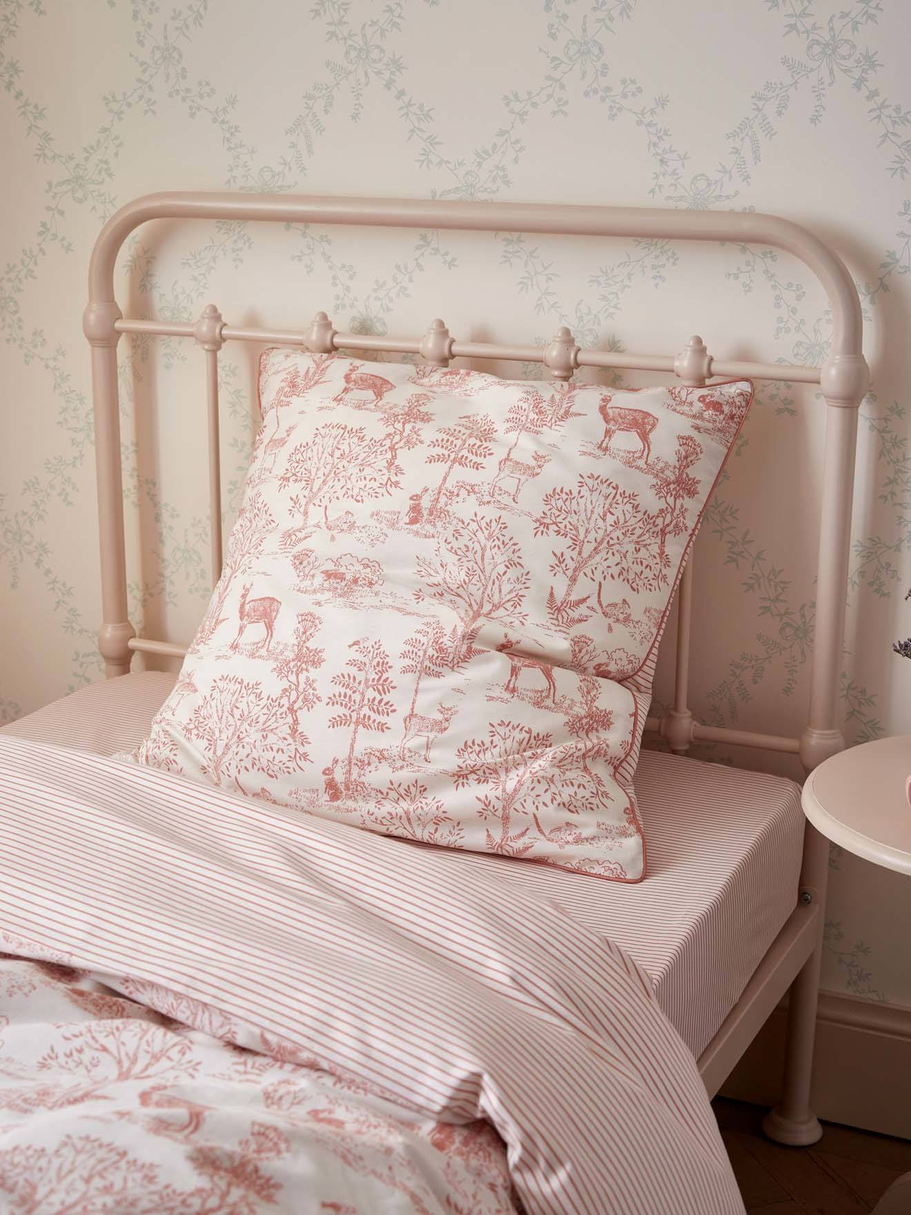 Taie D'oreiller Coton esprit Petit Jouy Jouy Rose