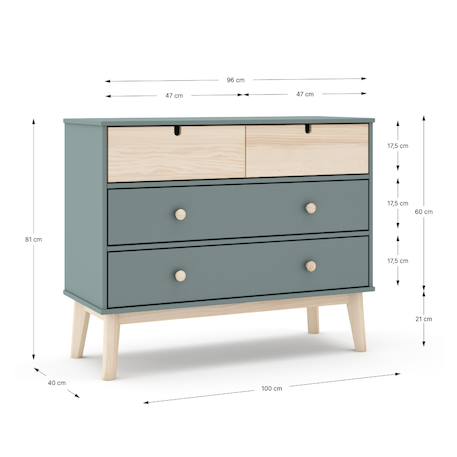 Commode 4 tiroirs gain de place - gamme léonie Vert kaki 3 - vertbaudet enfant 