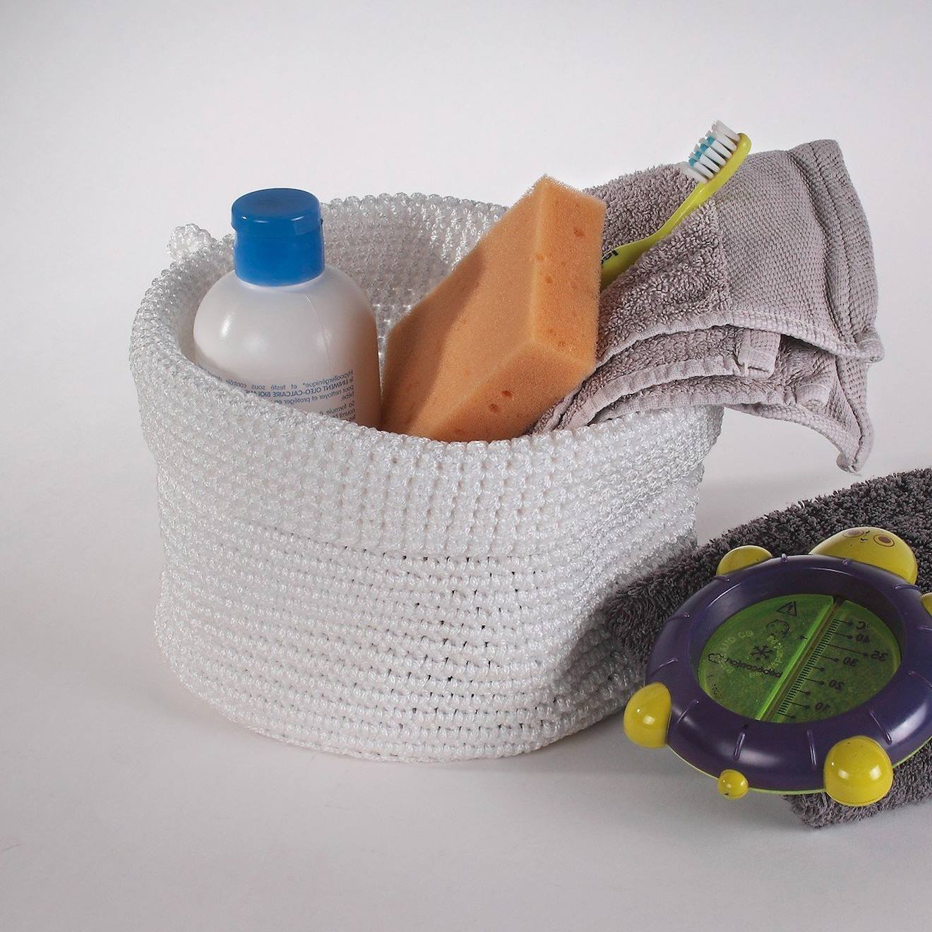 Panier Rond Maille Crochet Blanc Blanc