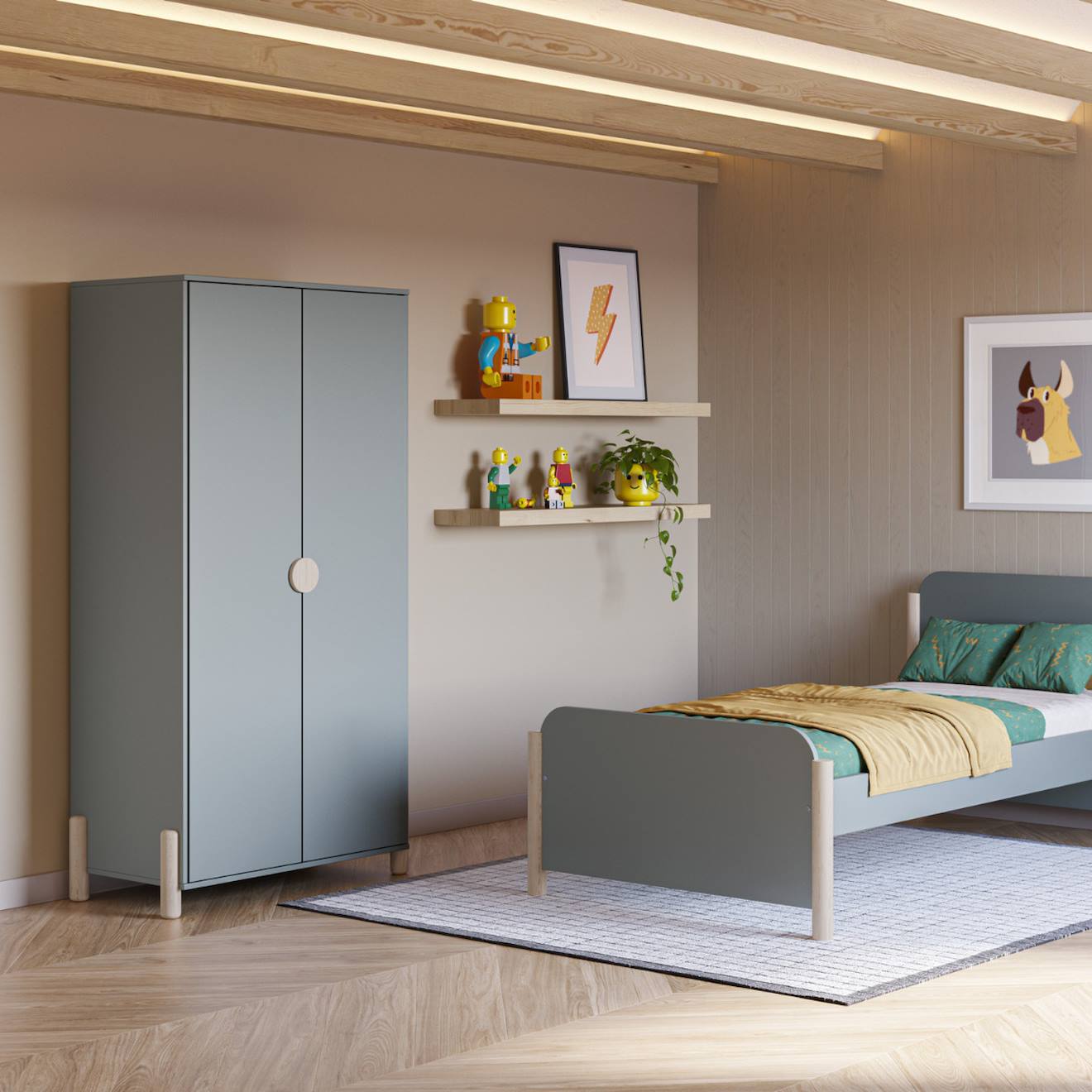 Armoire 2 Portes Avec Penderie - Gamme Daphné Vert Kaki