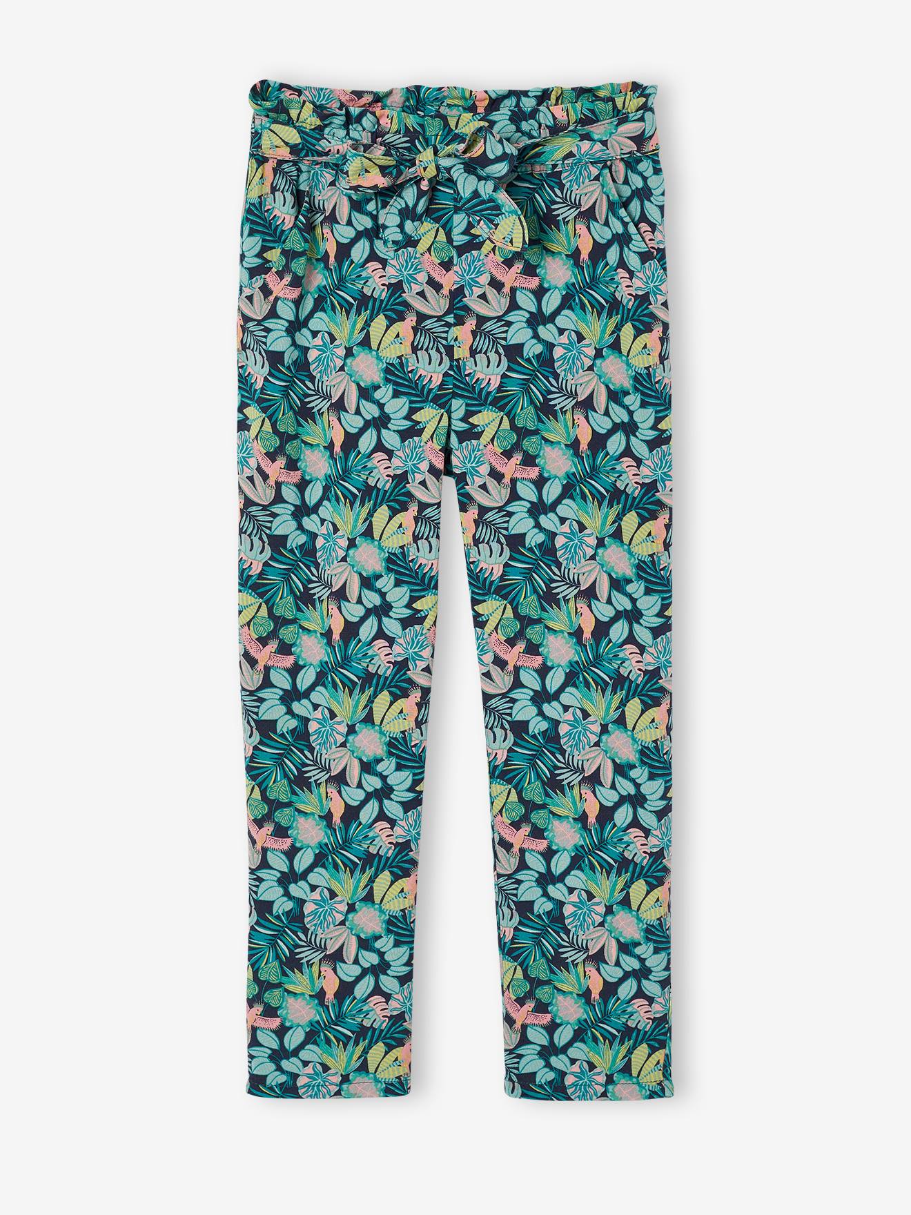 Pantalon fluide imprimé fleurs fille marine