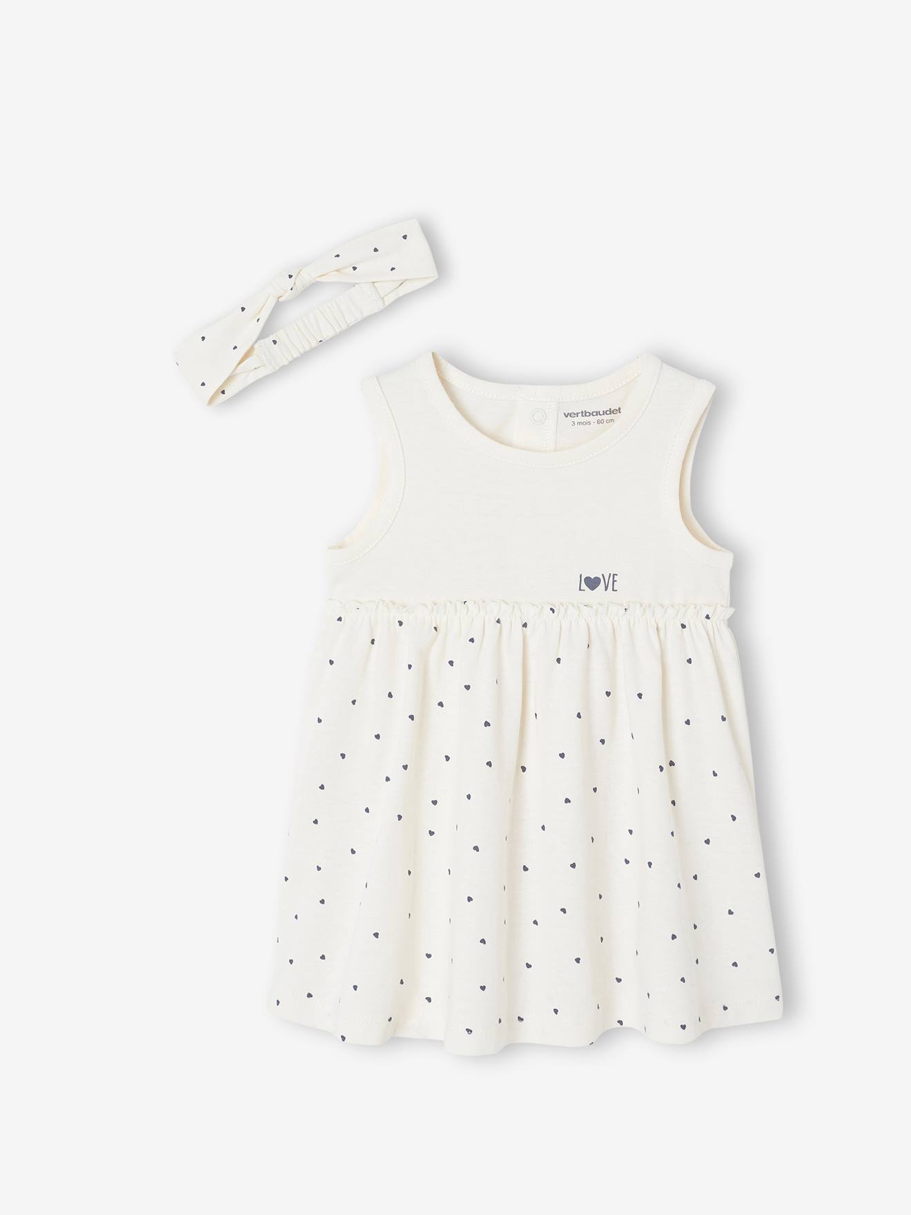 Robe bébé naissance et bandeau assorti beige