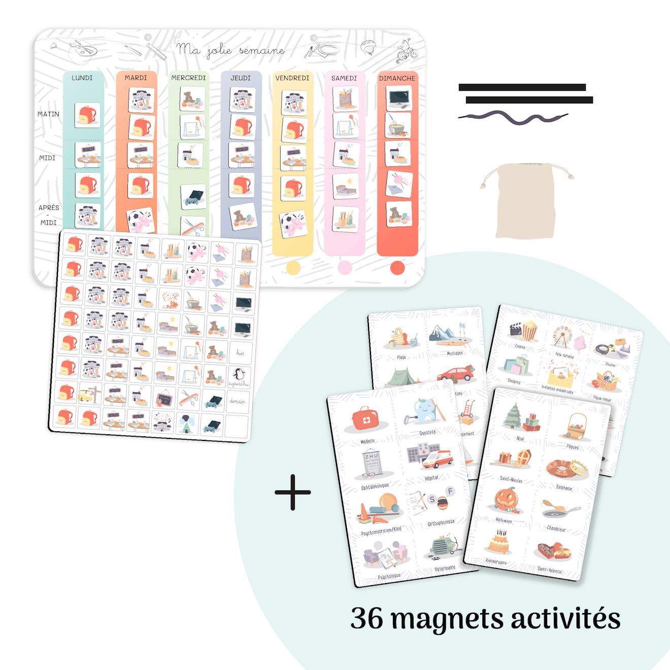 Semainier Magnétique Enfant Ma Jolie Semaine Avec 36 Magnets Évènements Spéciaux Option Activités ( +36 Magnets