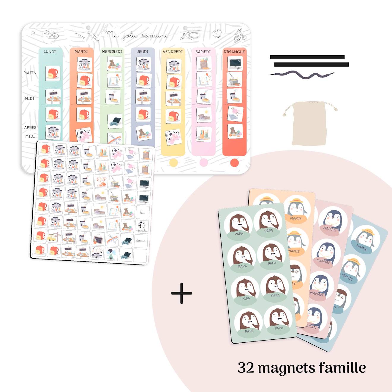 Semainier Magnétique Enfant Ma Jolie Semaine Avec 32 Magnets Famille Option Famille (+ 32 Magnets F
