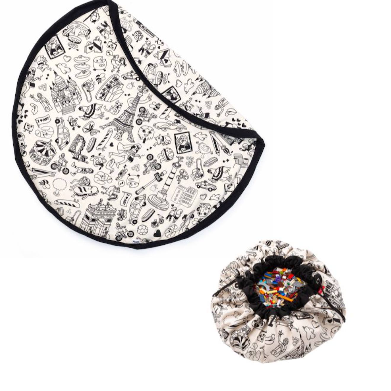 Tapis De Jeu & Sac À Jouets- Omy Paris Noir Et Naturel