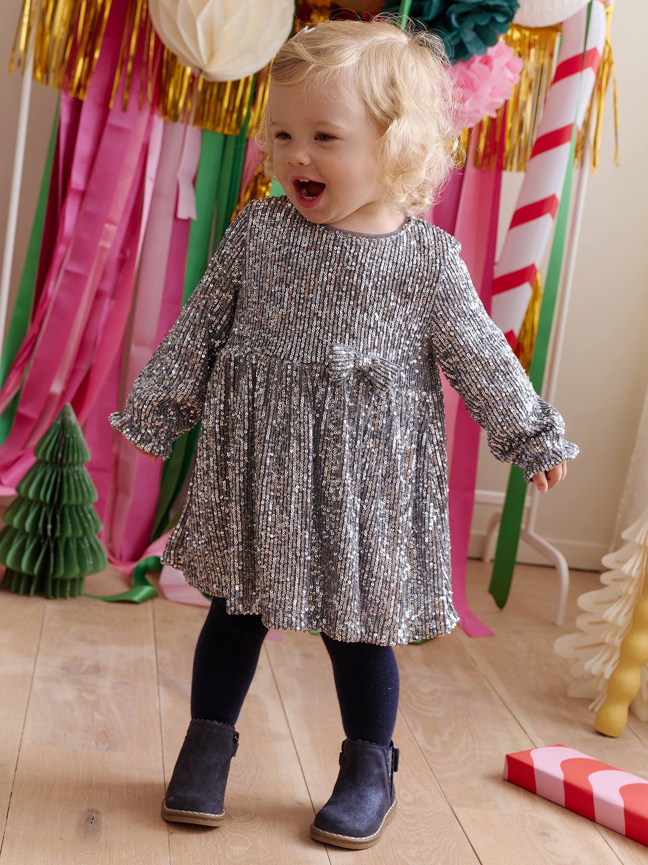 Robe bébé fille à sequins noël argent