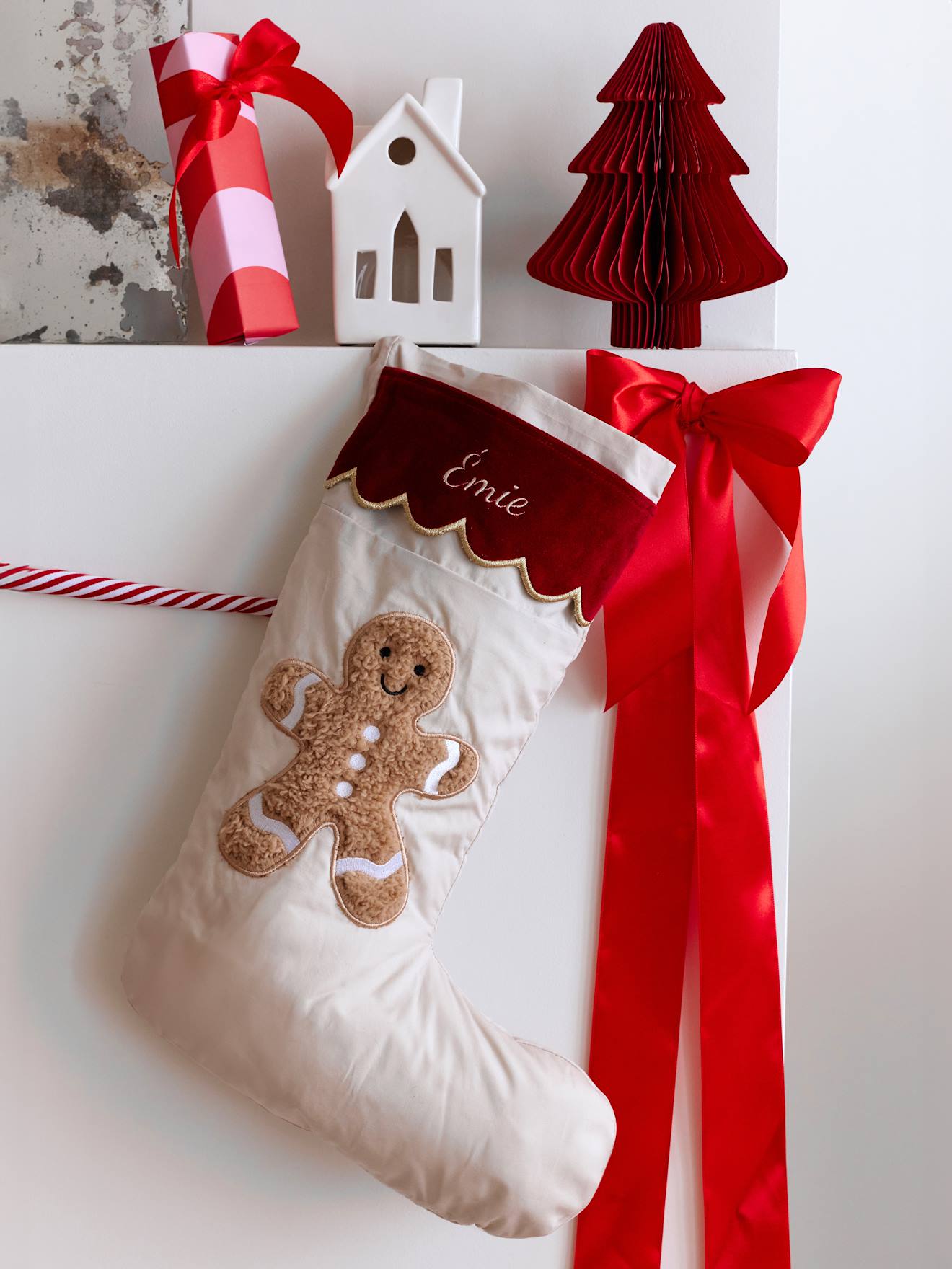 Chaussette Noël Bonhomme pain d'épices beige