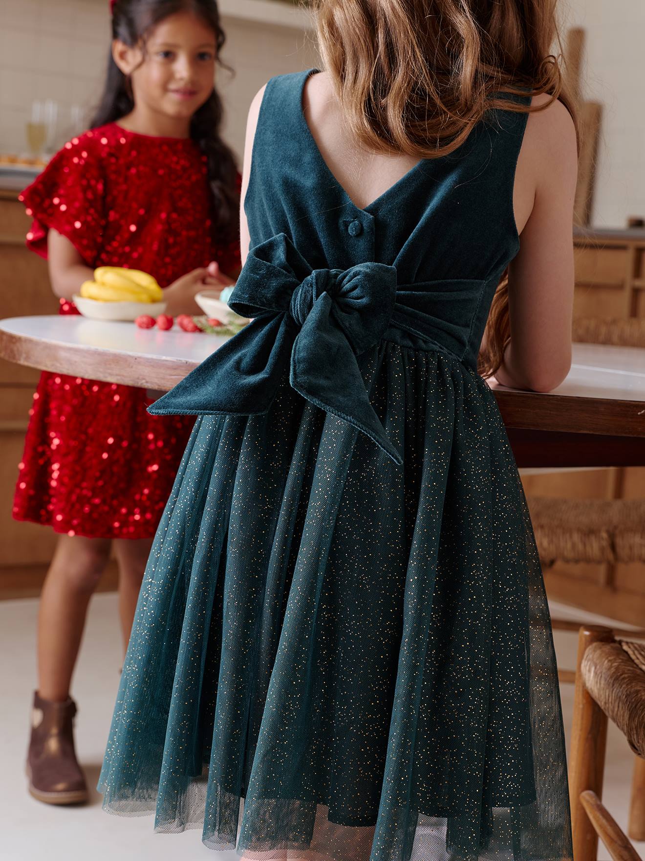 Robe Nol fille en velours et tulle brillant vert meraude 22 €