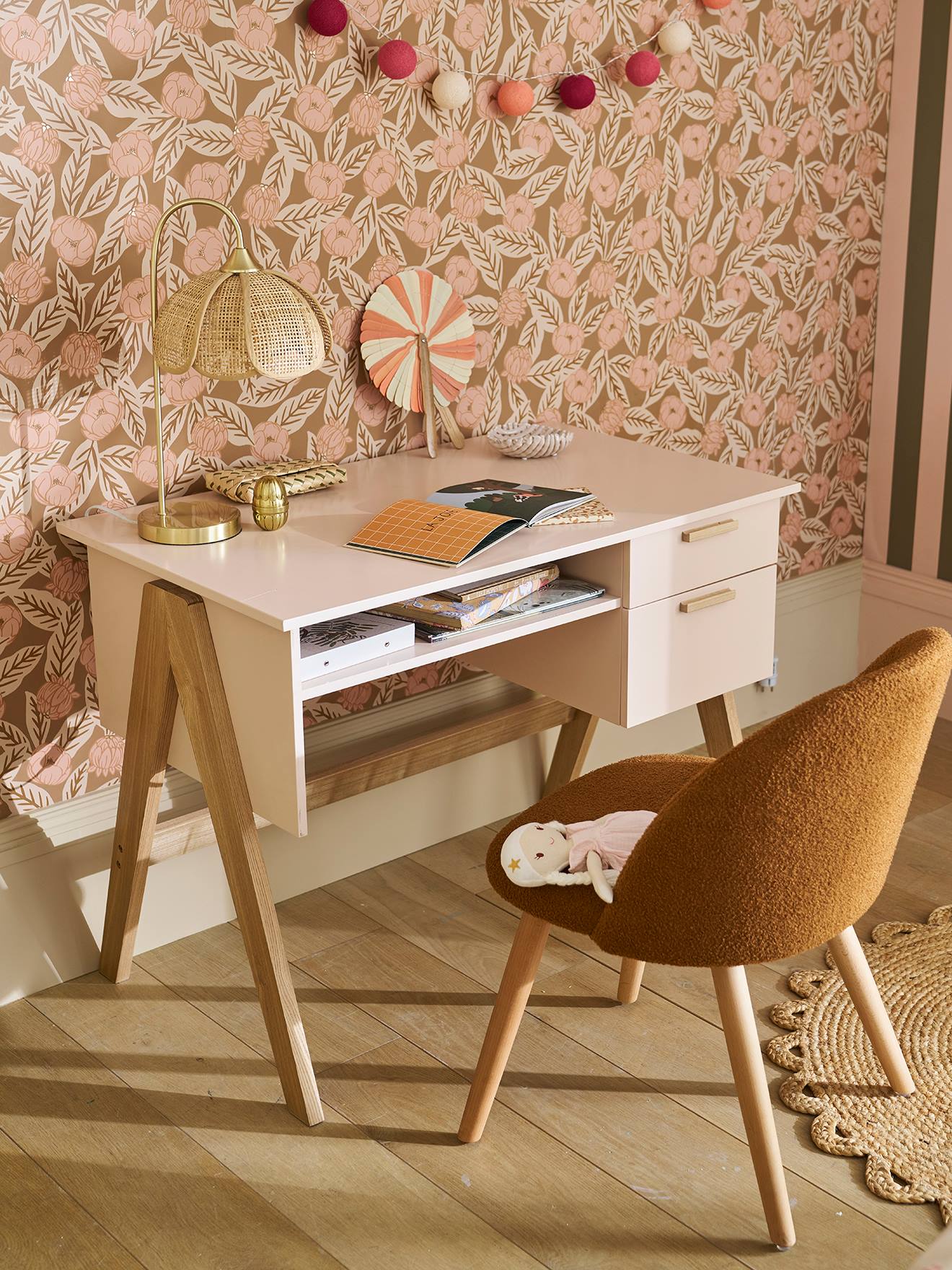 Bureau enfant Rétro Vintage rose poudré