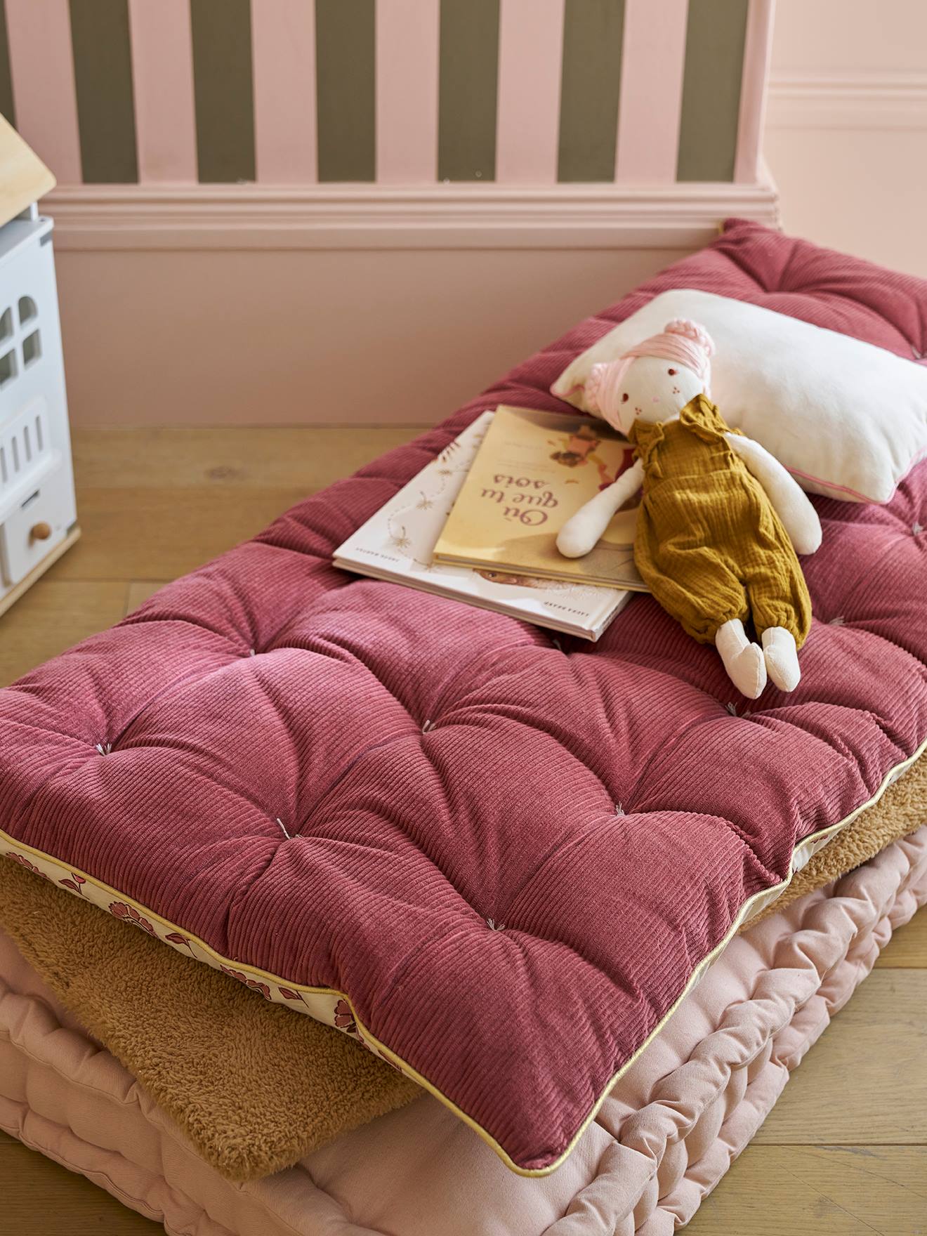 Matelas de sol bi-matière fleurs/velours Arizona rose (Vertbaudet) - Image 2