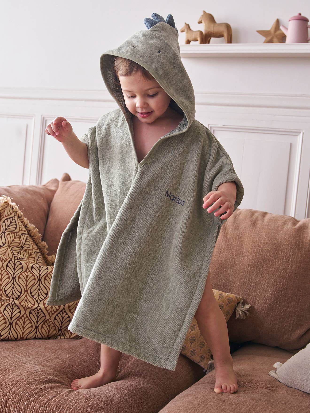 Poncho de bain bébé avec coton recyclé personnalisable Animal olive