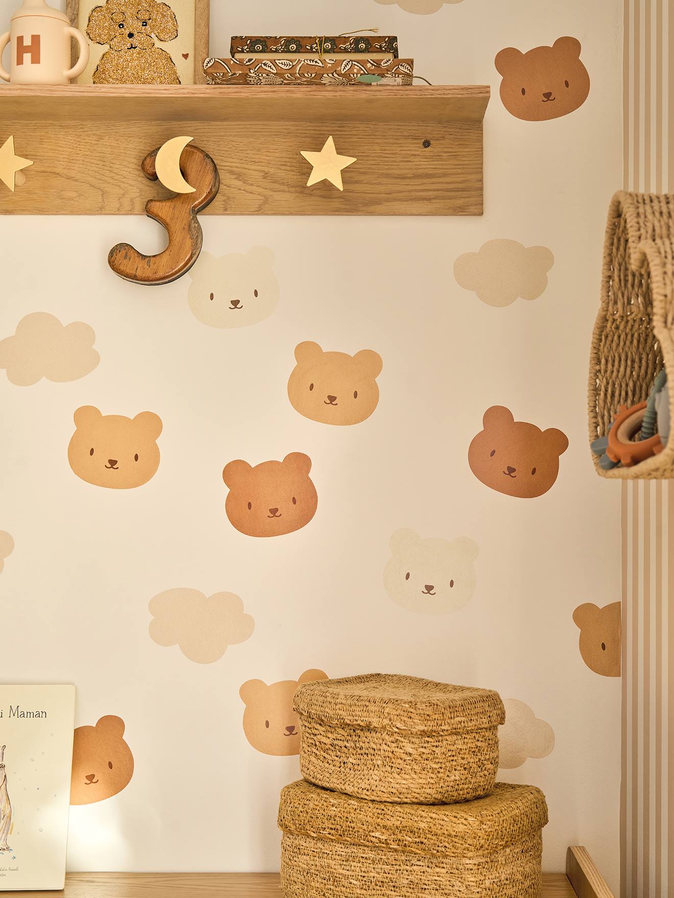 Lot de 20 stickers oursons et nuages beige