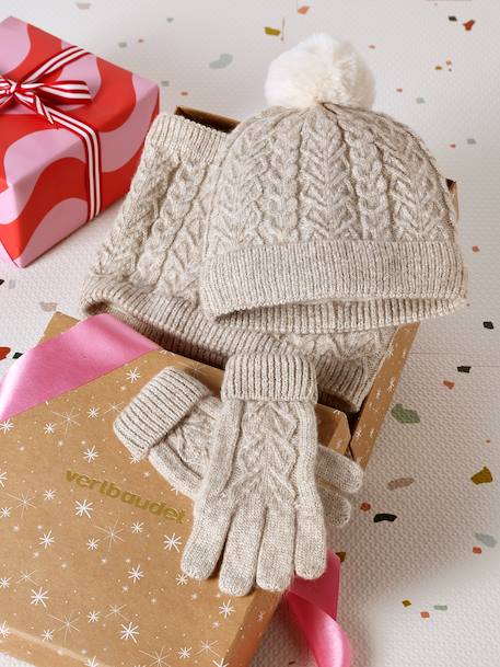 Coffret Noël fille bonnet + snood + moufles/gants   - vertbaudet enfant