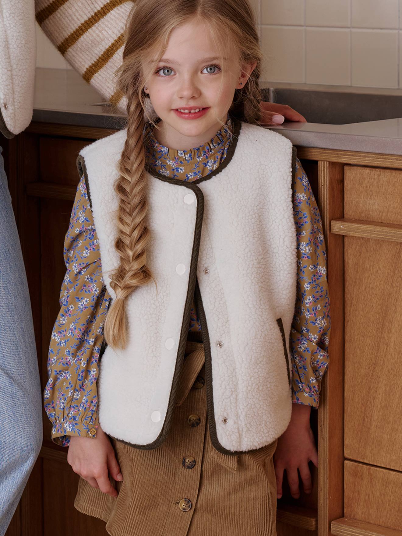 Gilet mixte sans manches réversible capsule famille écru