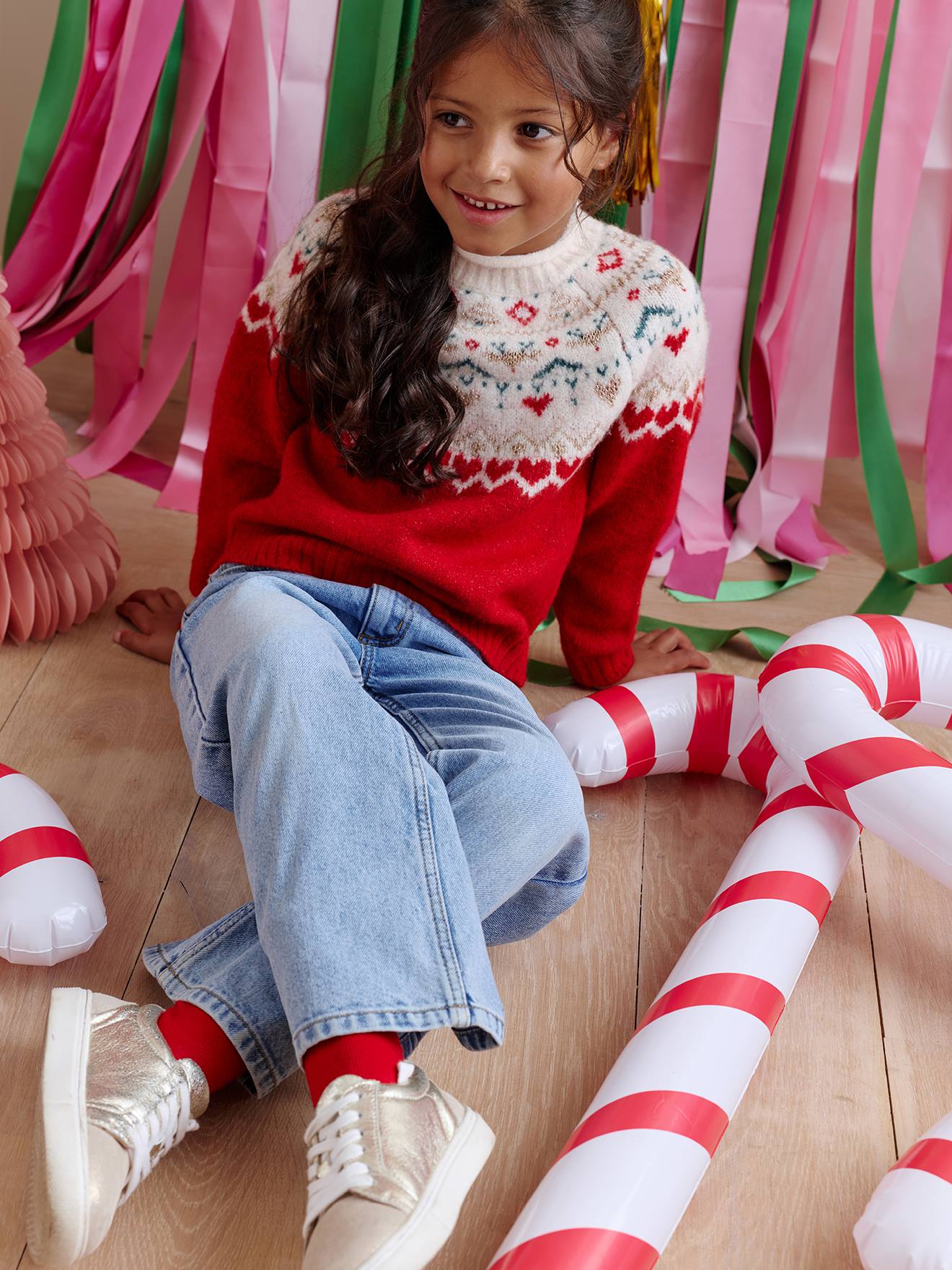 VERTBAUDET Sweat De Noël Fille – Noeud Sequins Rouge, Molleton Doux, 10 Ans