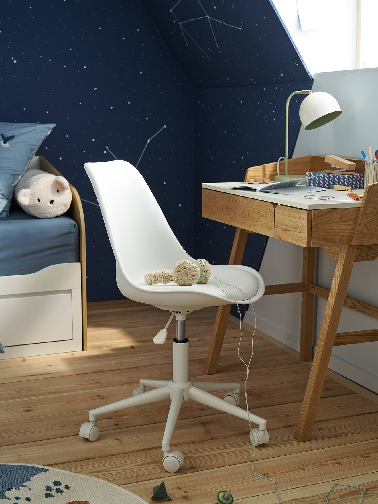 Chaise de bureau enfant à roulettes blanc