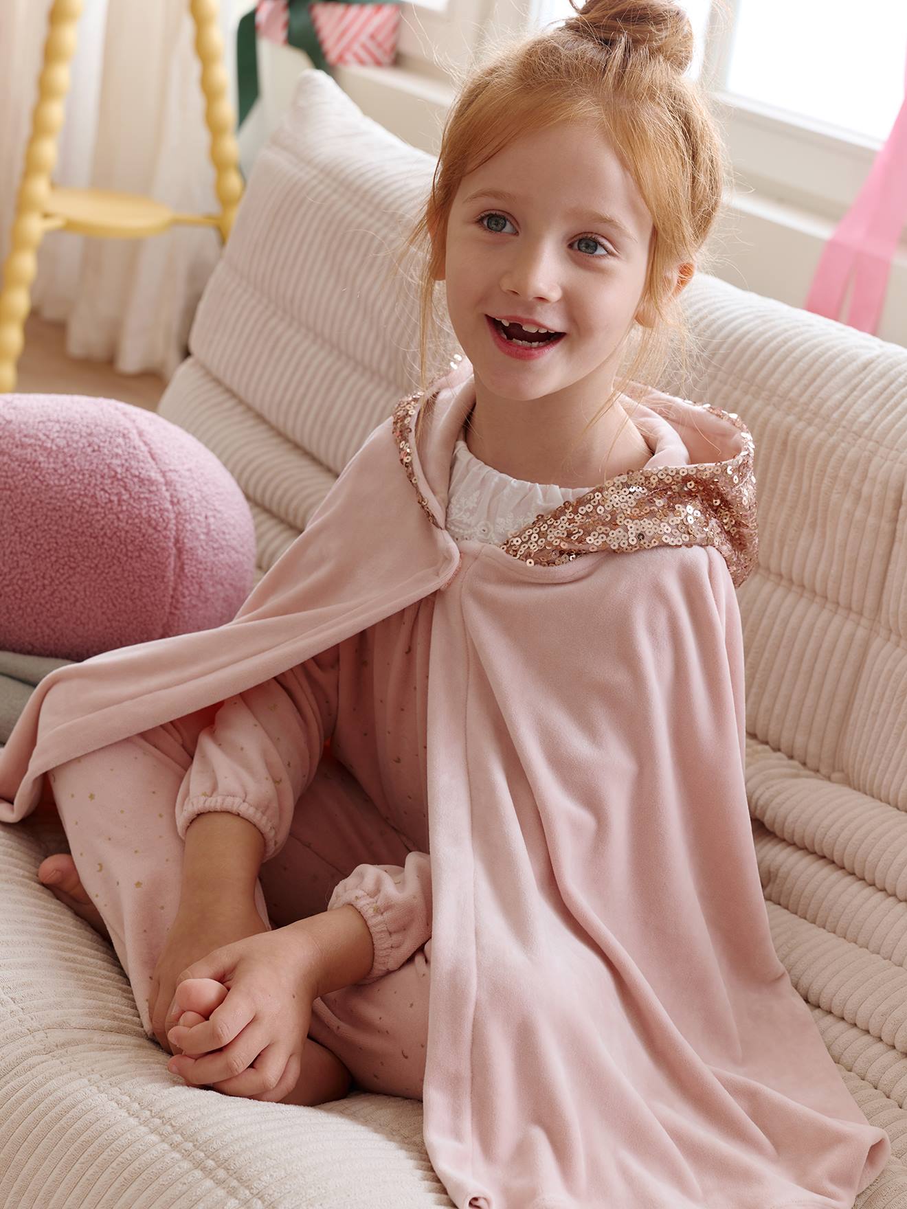Ensemble Pyjama Fille Cape Sequins rose poudré