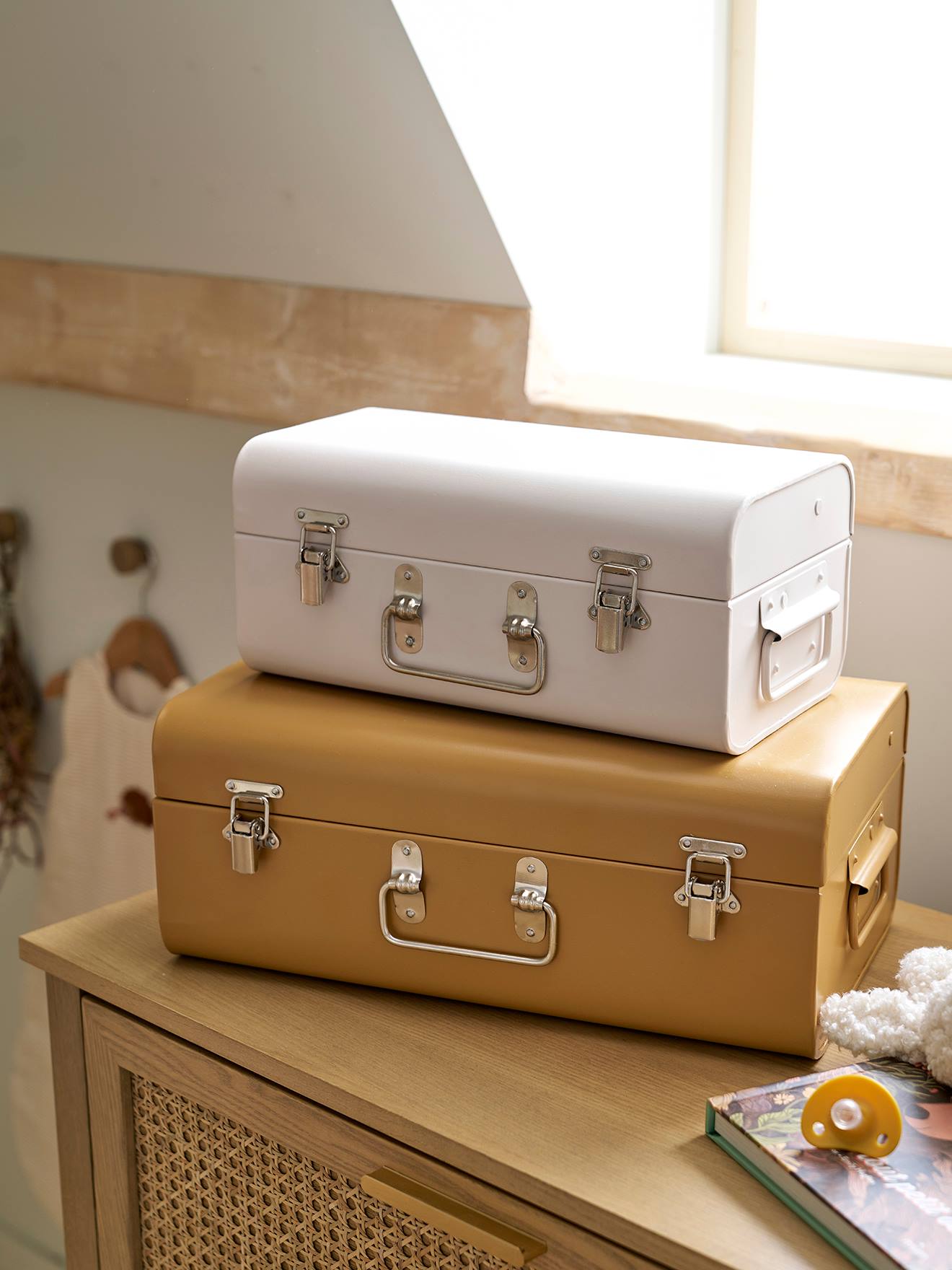 Lot de 2 malles en métal gigognes cannelle